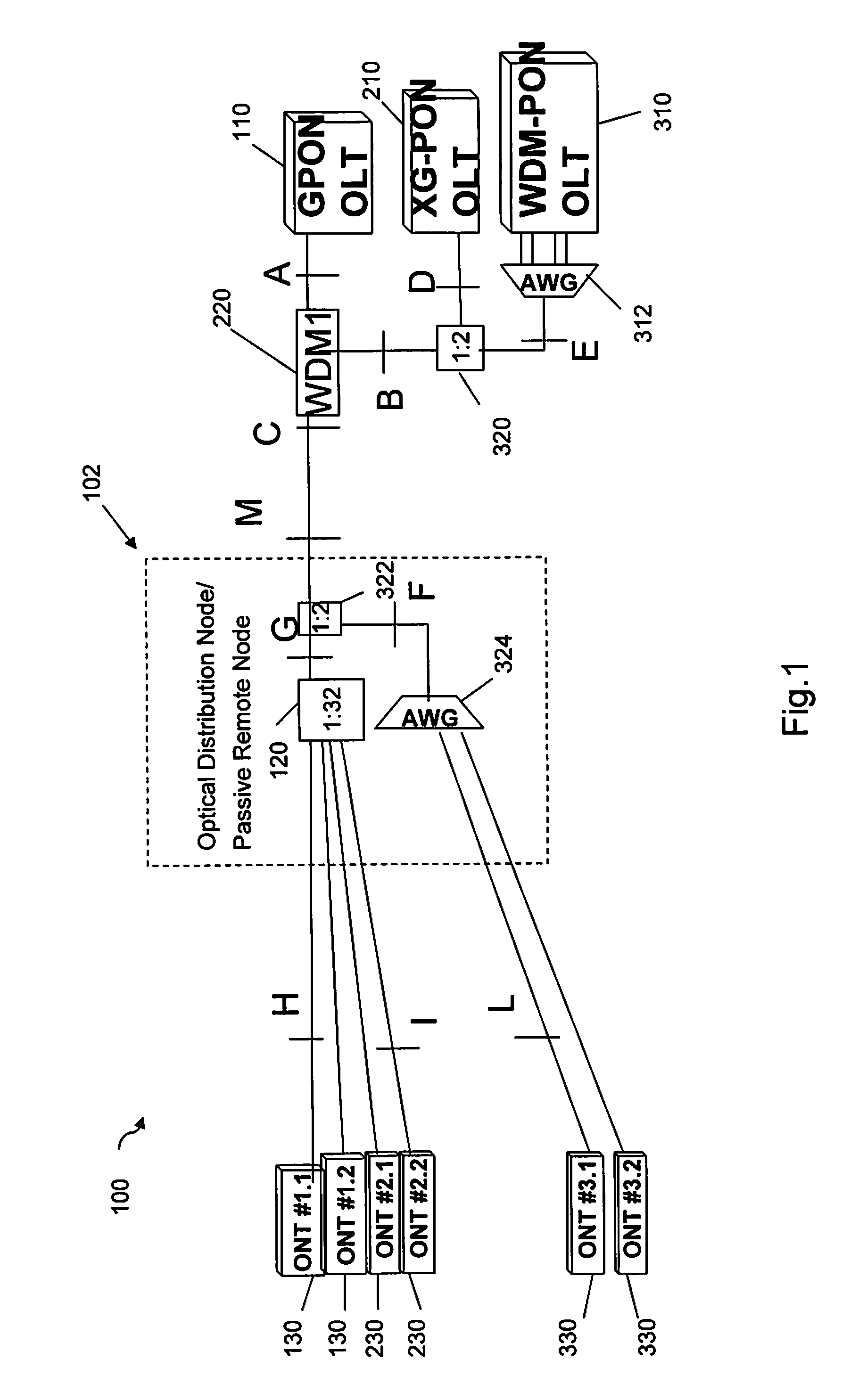 Passive optical network with plural optical line terminals