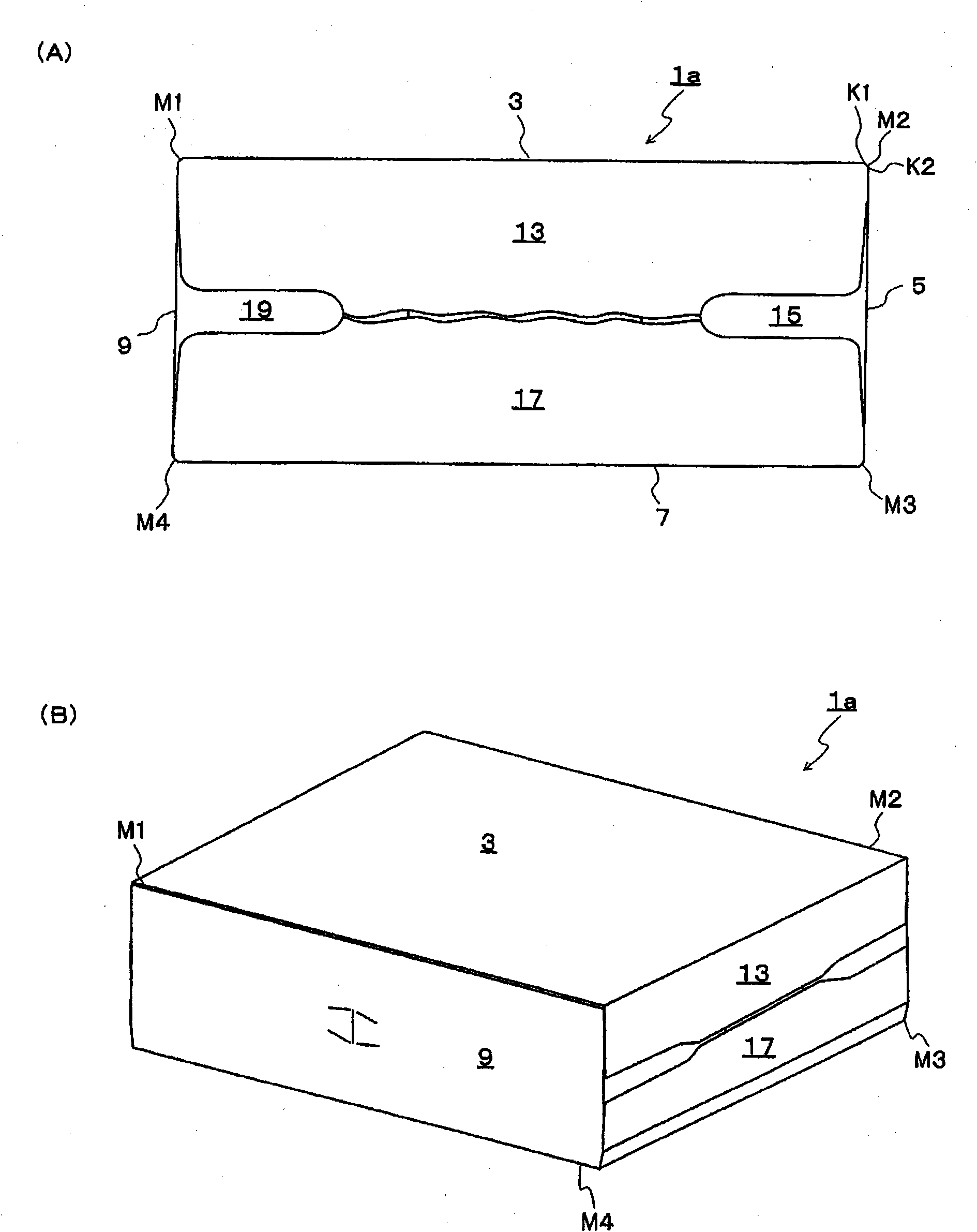 Shipping box, corrugated board blank sheet, and rule mark ring assembly