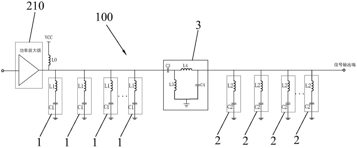 Broadband matching circuit for improving harmonic performance and power amplifier