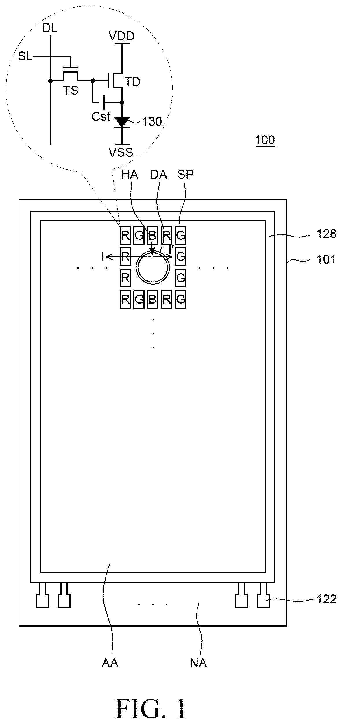 Display device including see-through area for camera