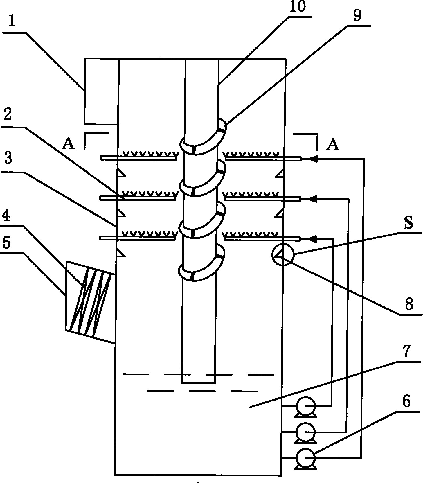 Helical airflow type wet method flue gas desulfurization process and spraying tower thereof