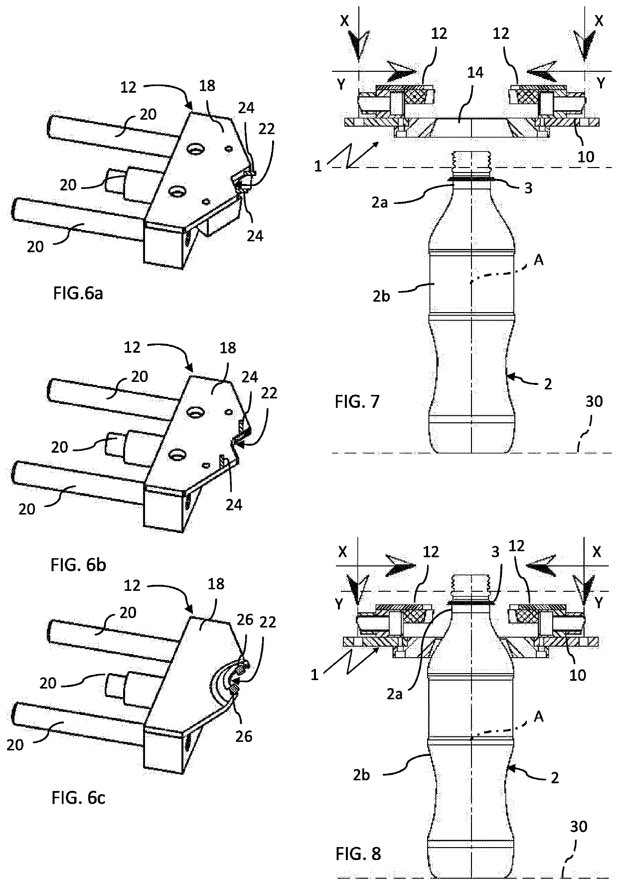 Device for gripping and centring bottles for capping installations