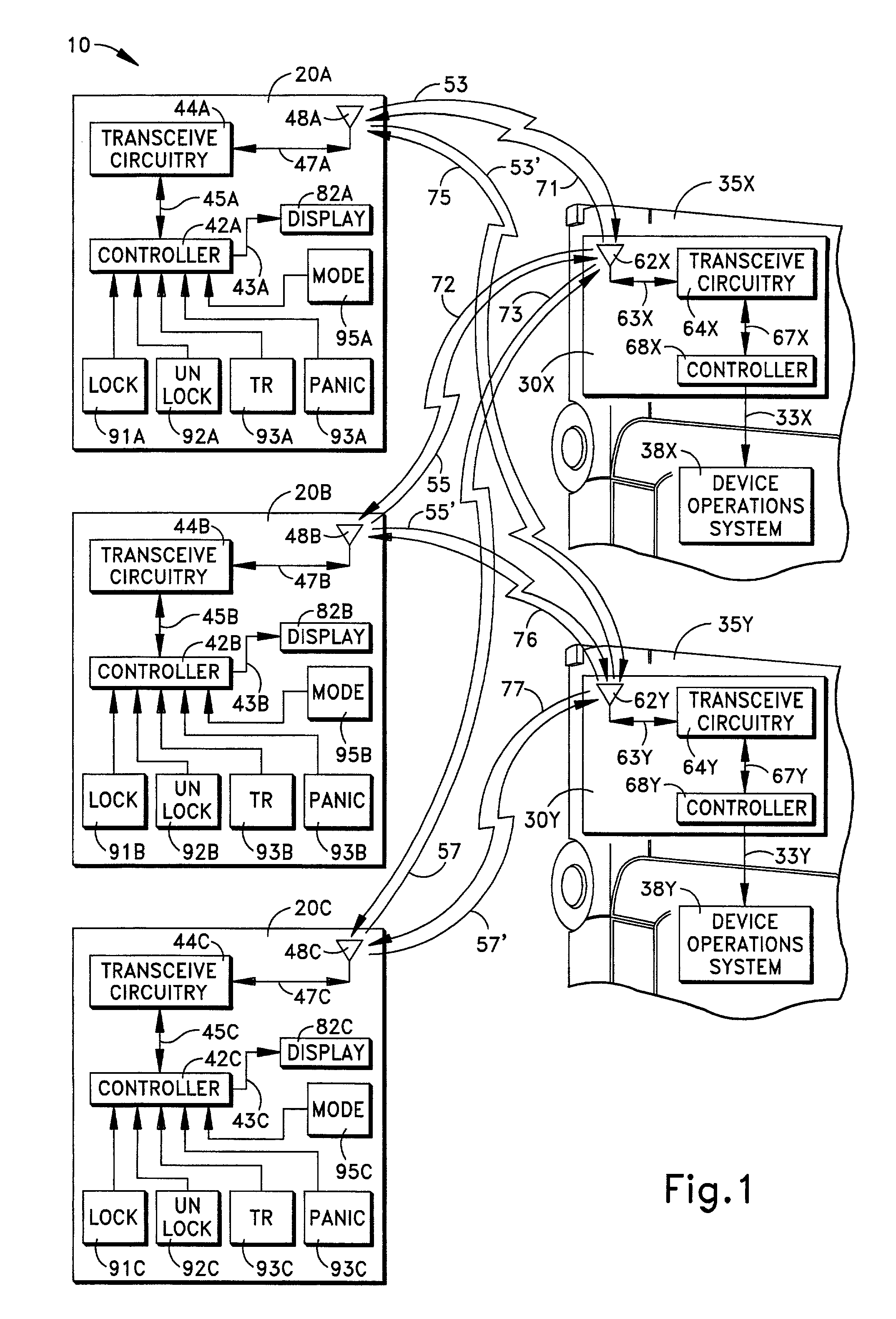 Configurable arrangement of multiple transmitters and multiple receivers for the performance of remote convenience functions