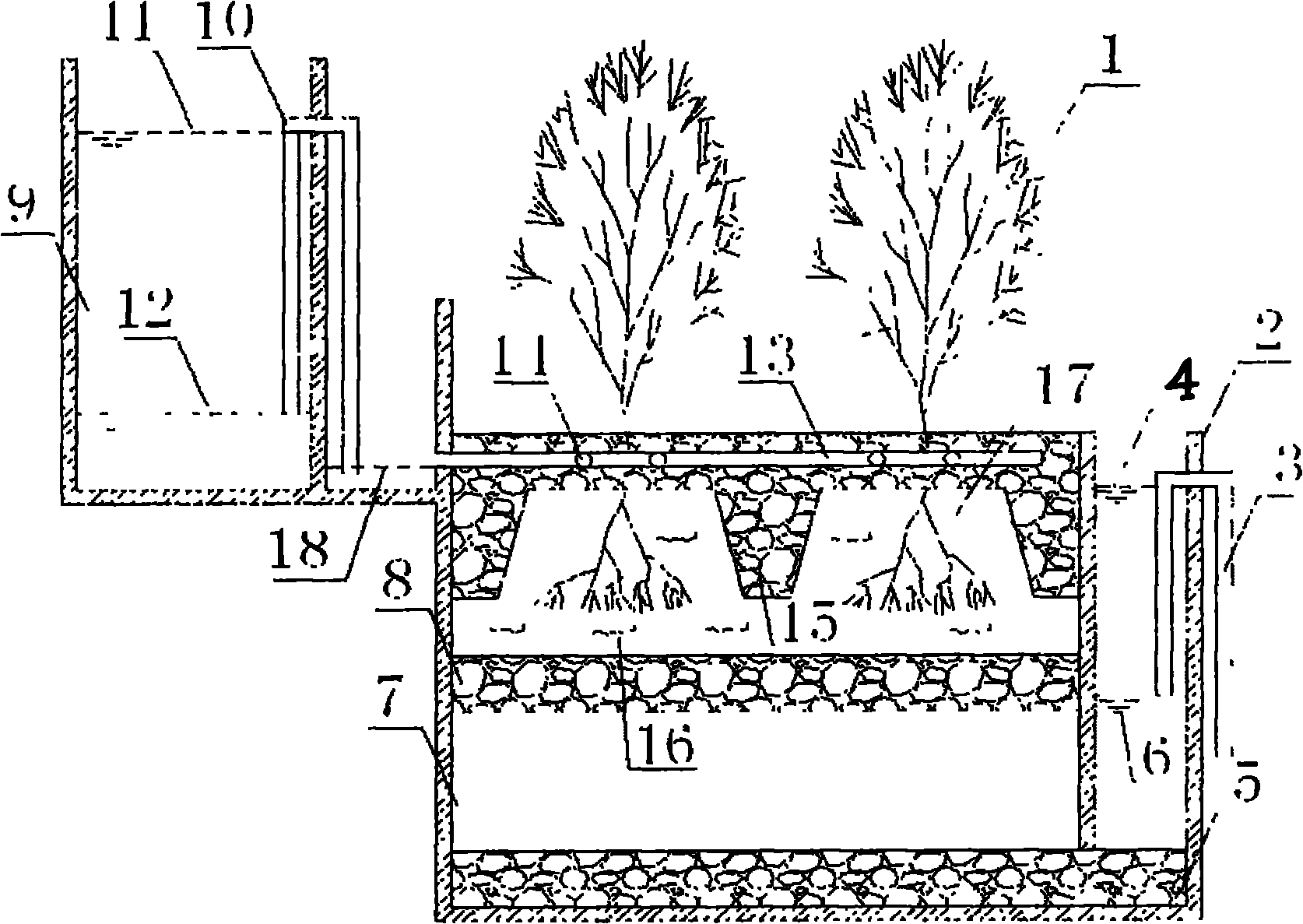 Sewage treatment system and method for combined tidal flow artificial wetland