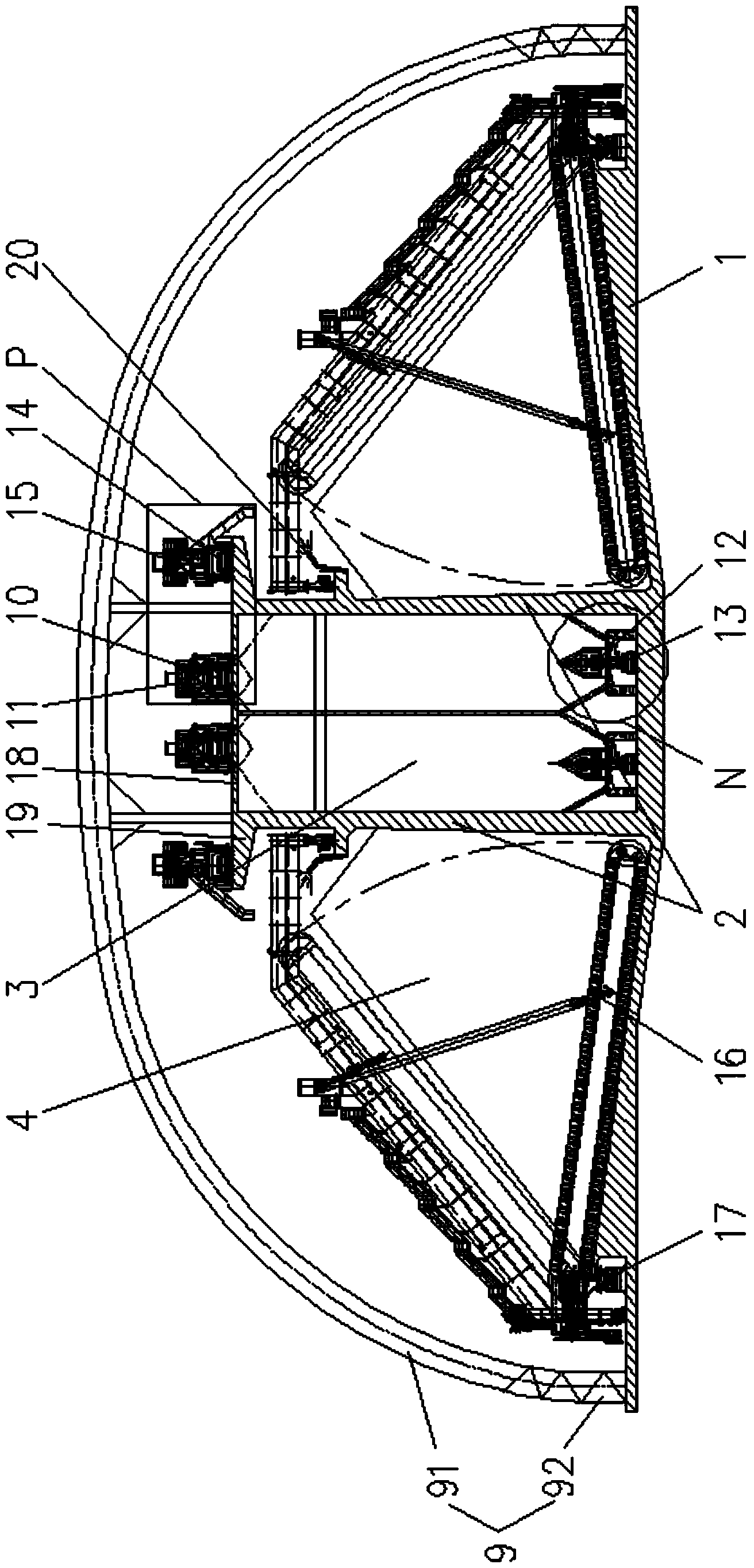 Material storage device of storage yard and closed storage yard