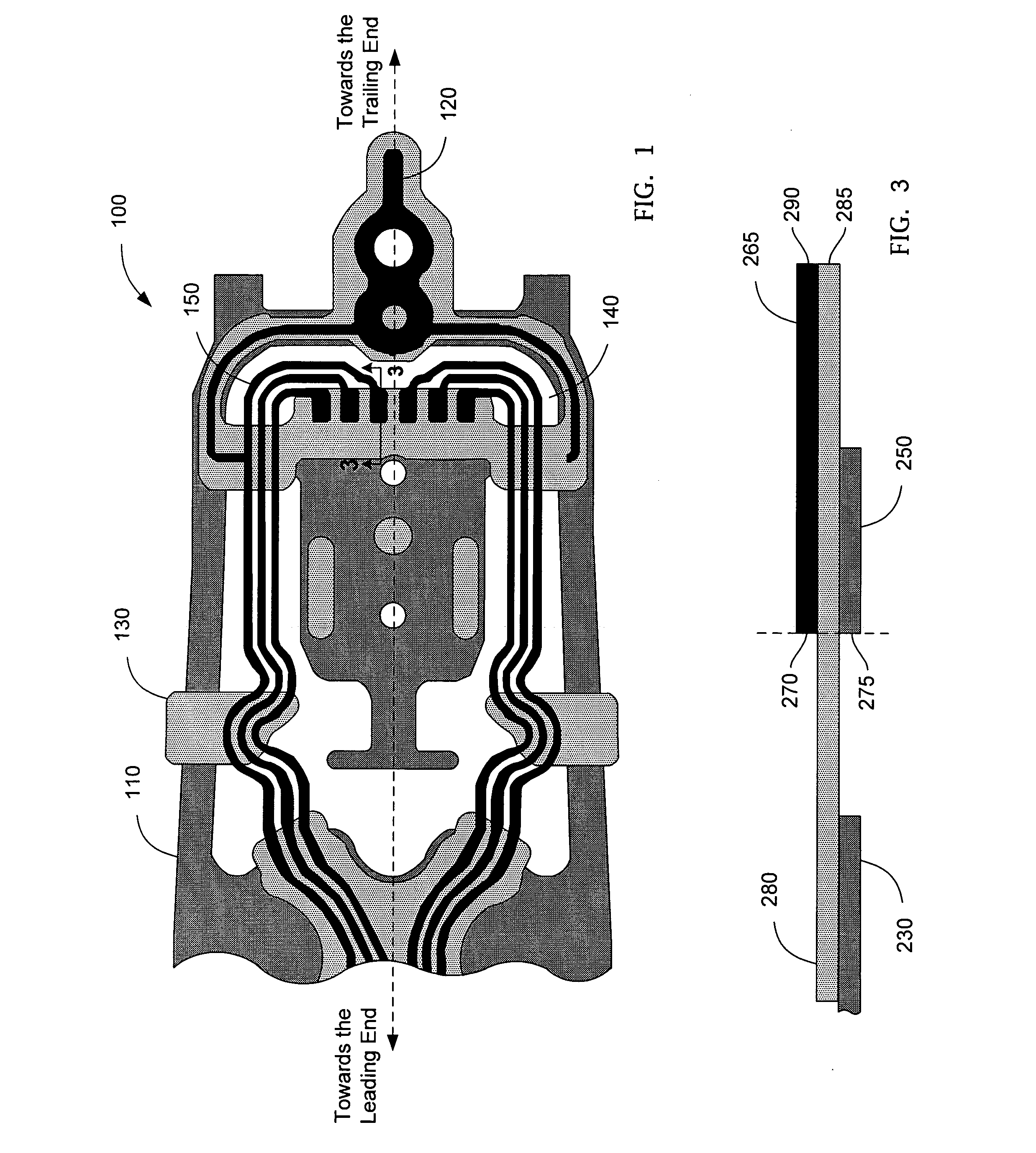 Flexure including a heat sink and a dielectric layer under trace termination pads