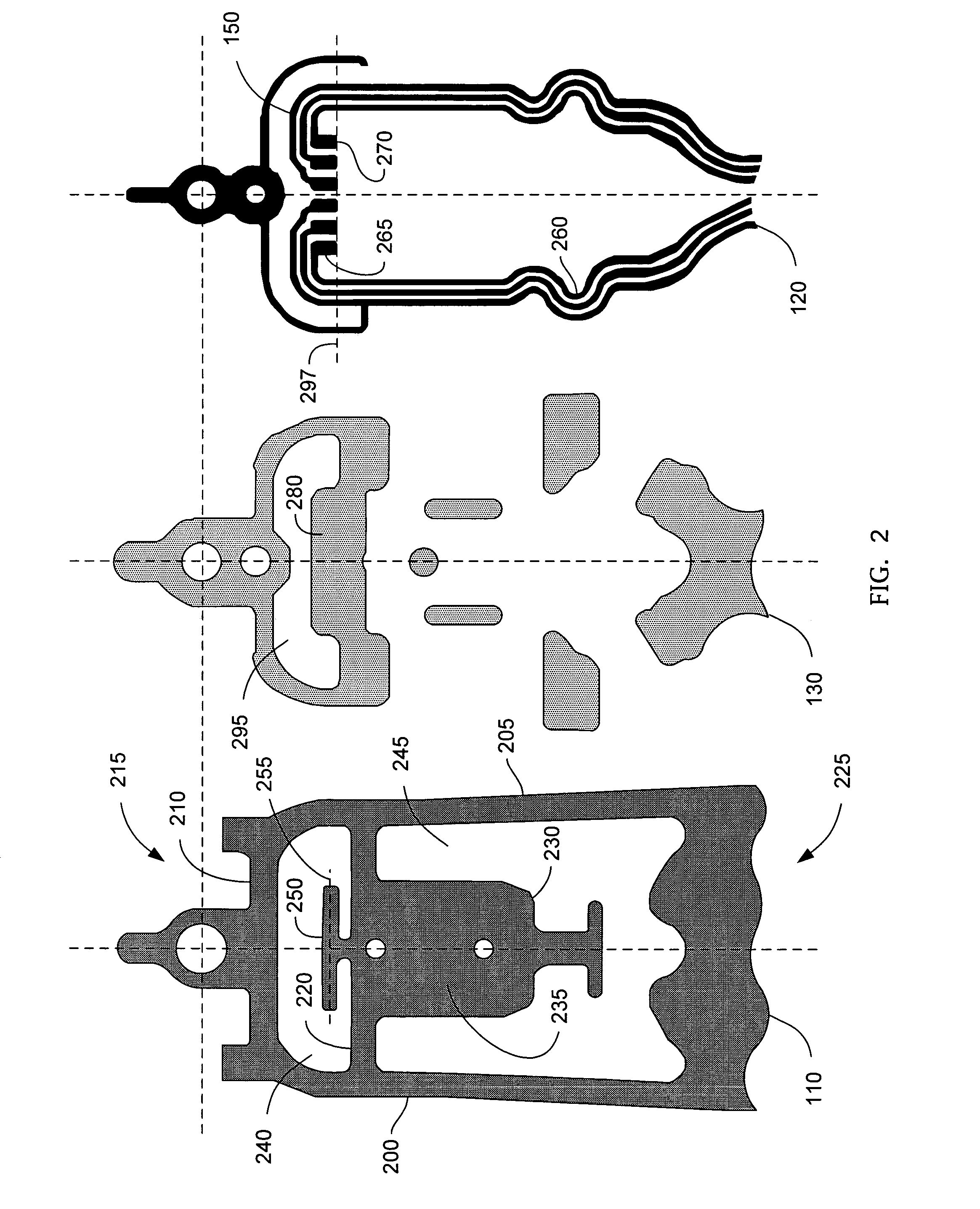 Flexure including a heat sink and a dielectric layer under trace termination pads