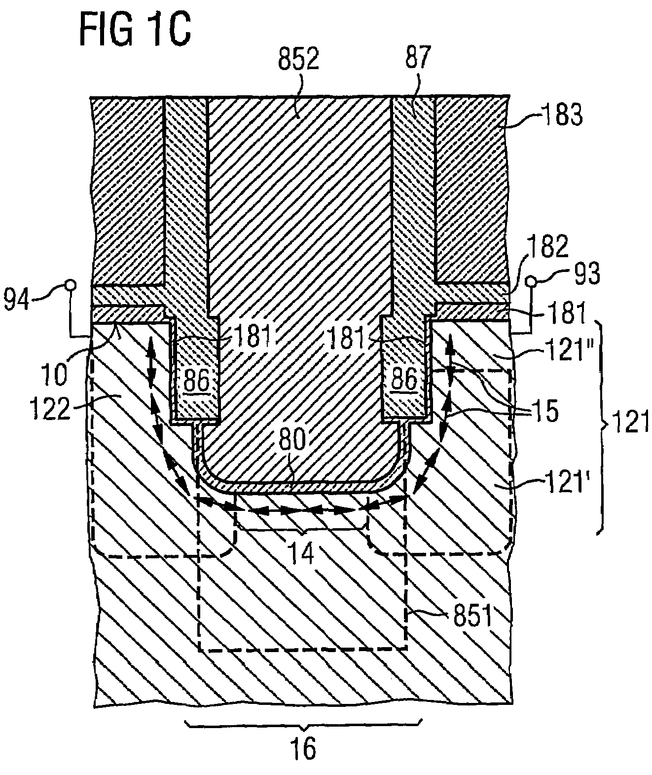 Transistor, memory cell array and method of manufacturing a transistor