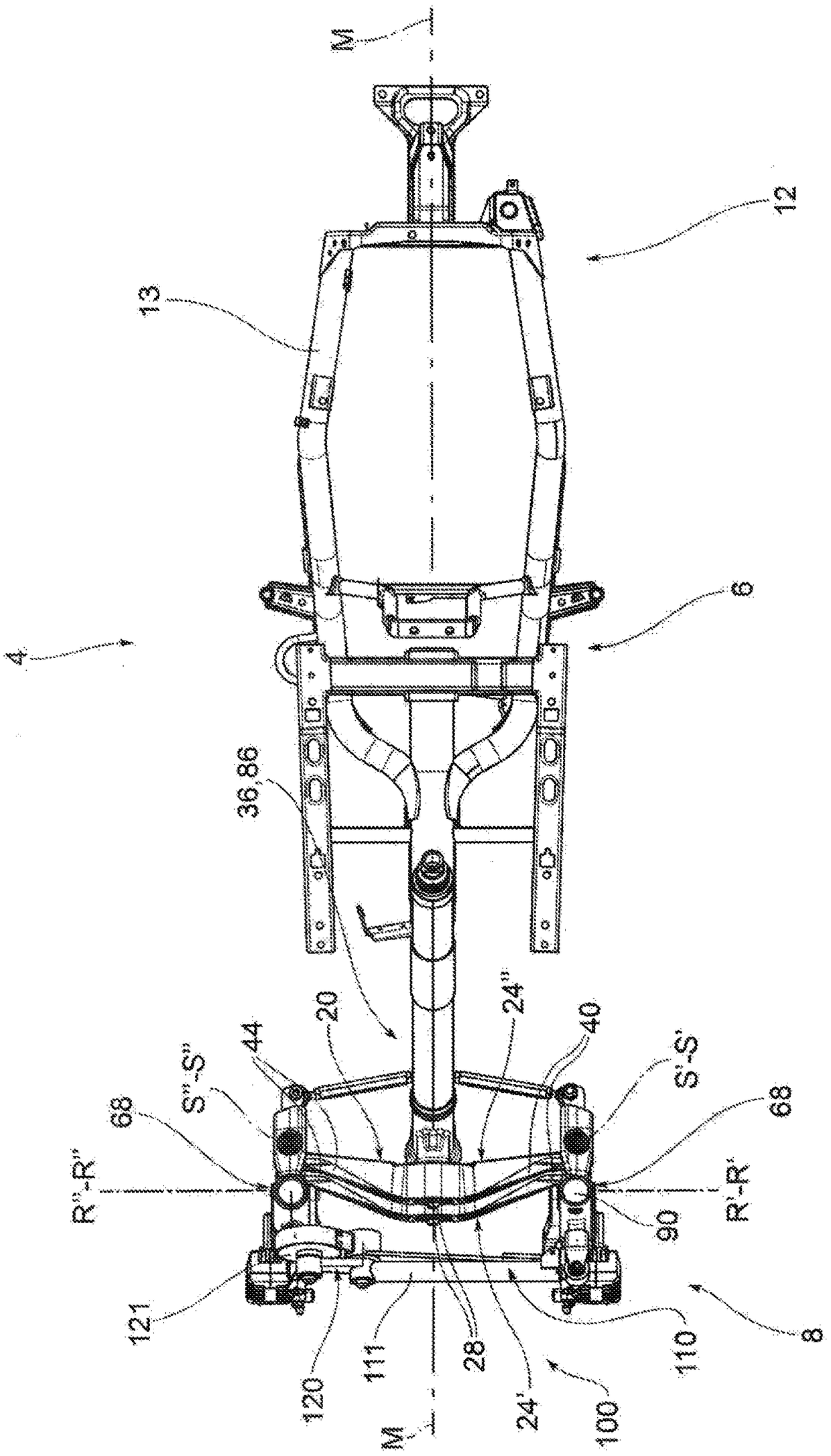 Forecarriage of a rolling motor vehicle