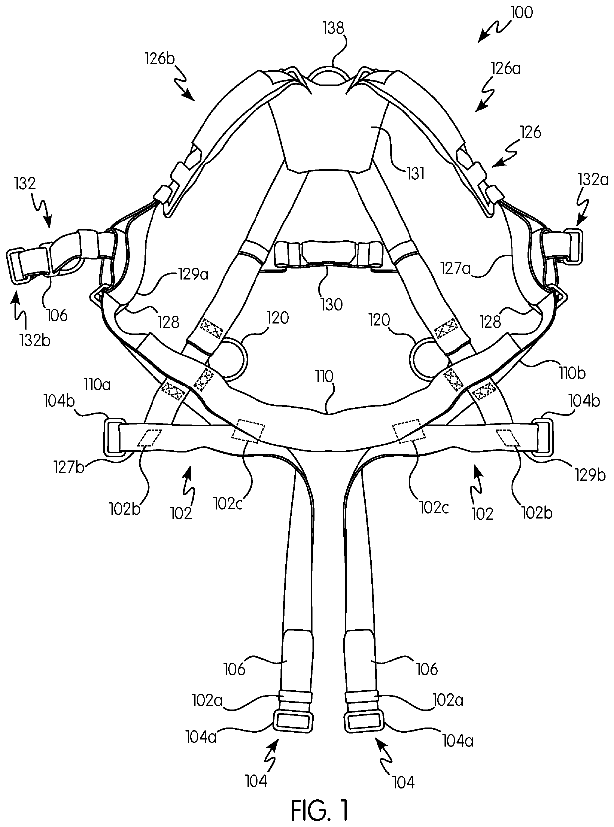 Harness with integrated energy absorber