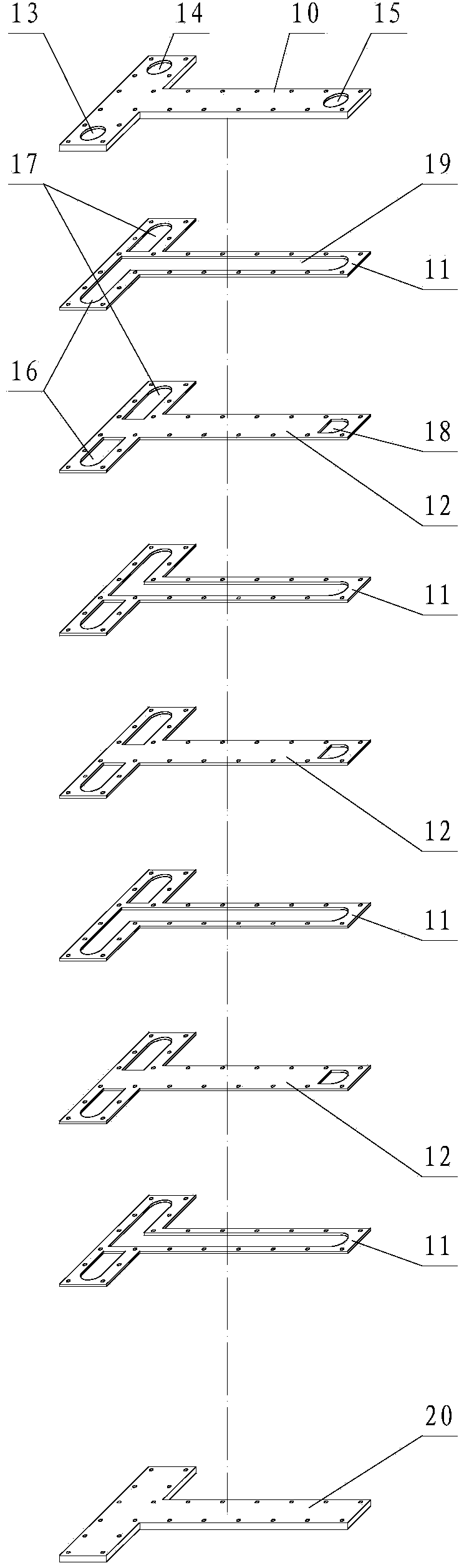 Combined type layered fluid partition mixing device and its application
