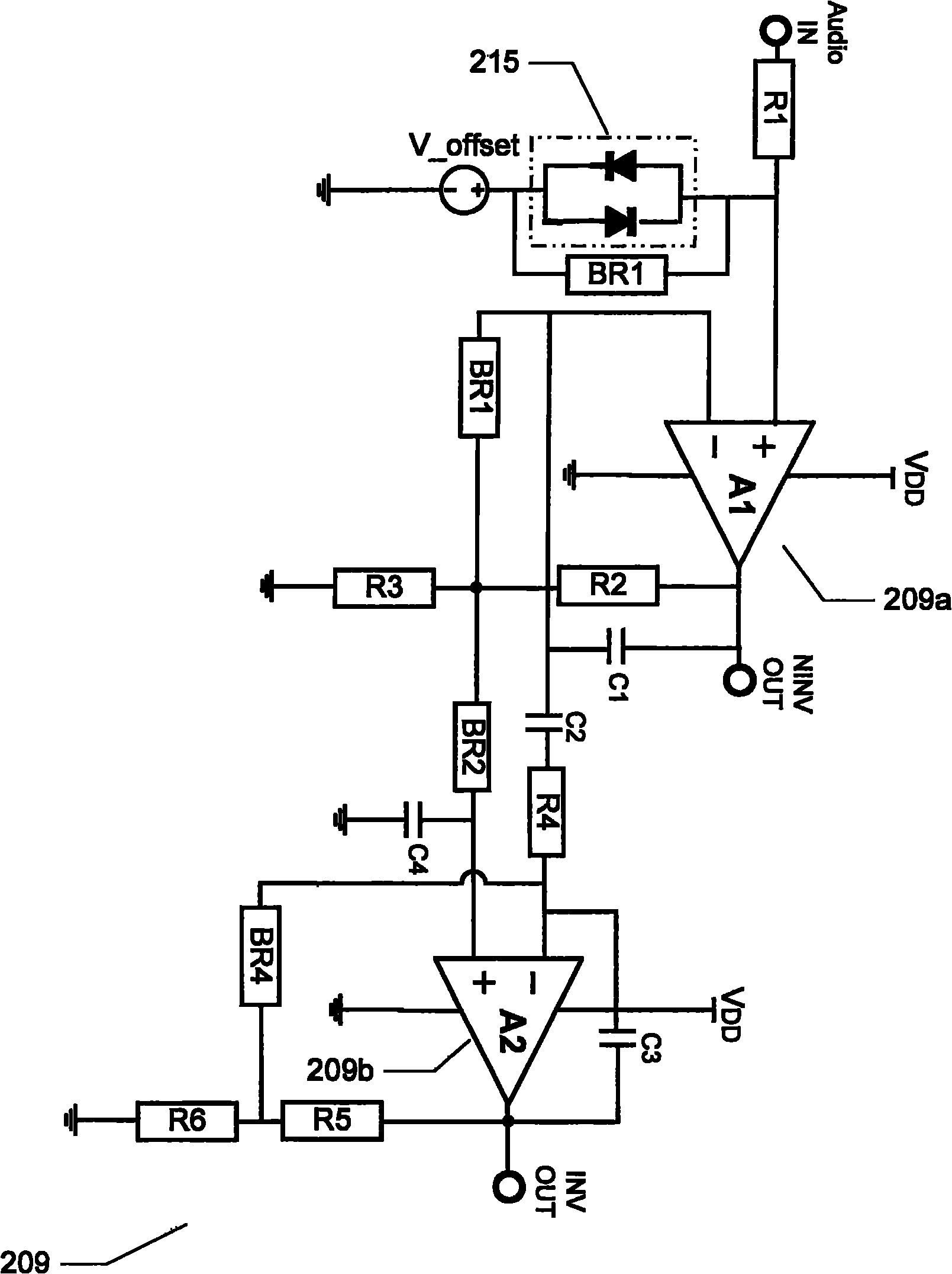 High performance voice frequency amplifying circuit