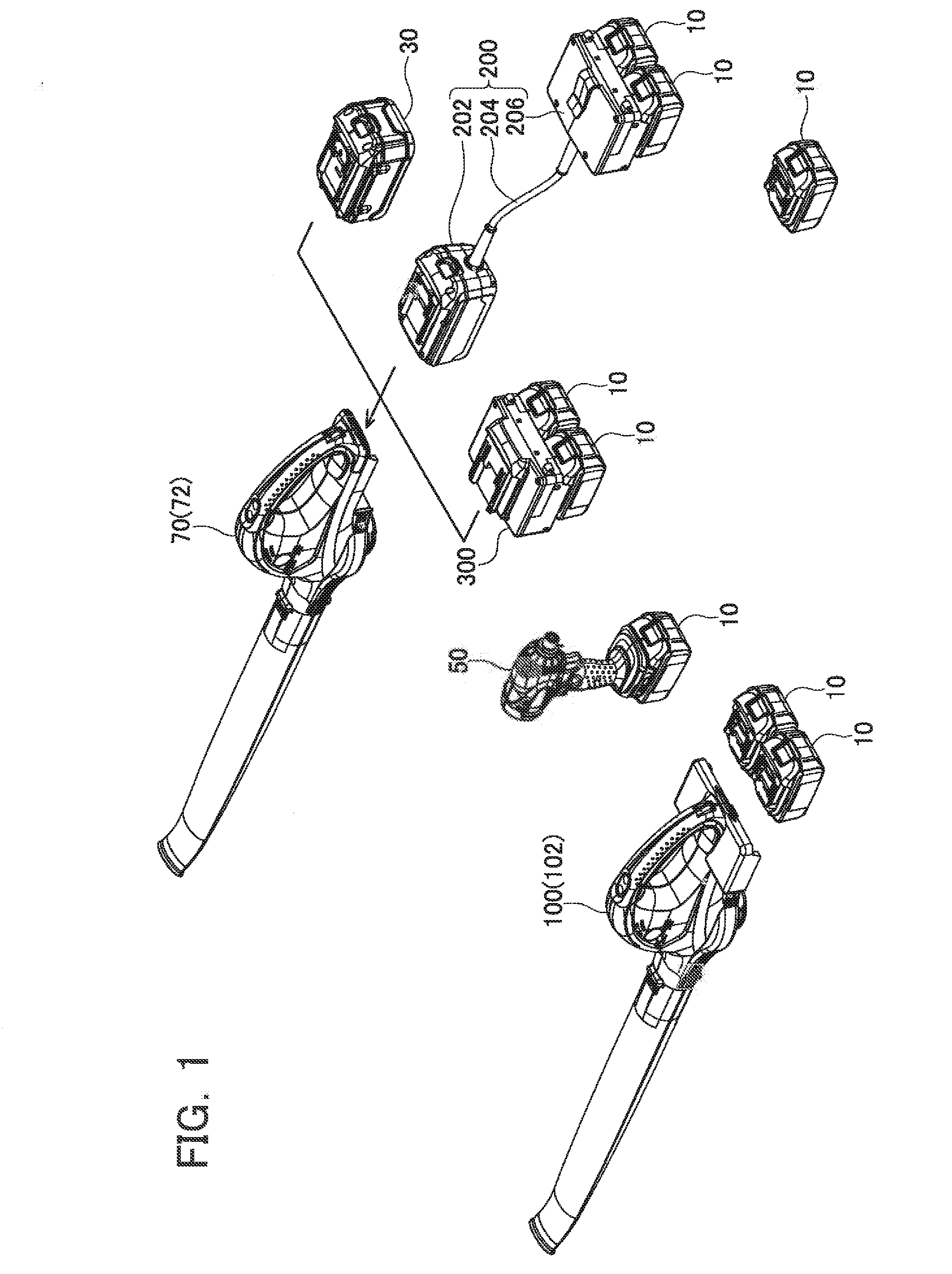 Electric tool powered by a plurality of battery packs and adapter therefor