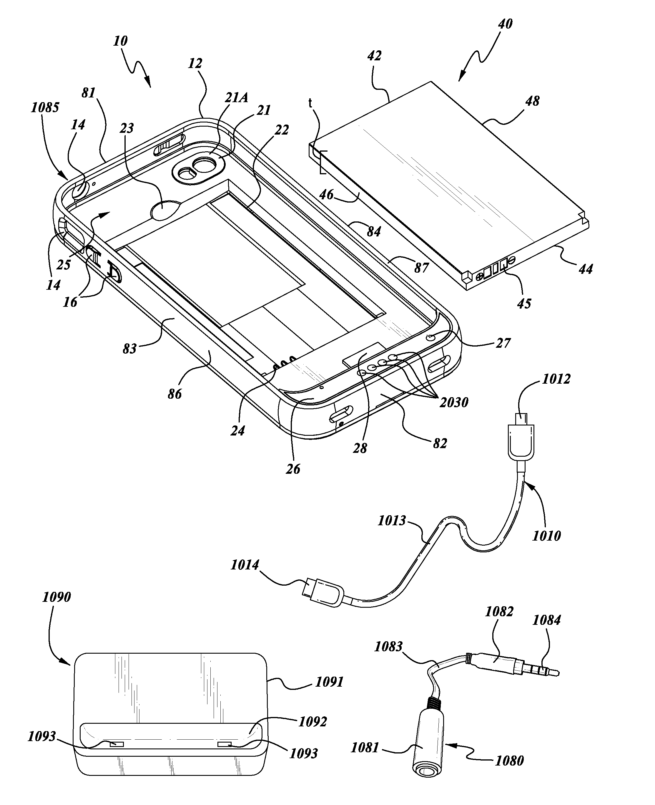Protective case for mobile device with auxiliary battery and power control