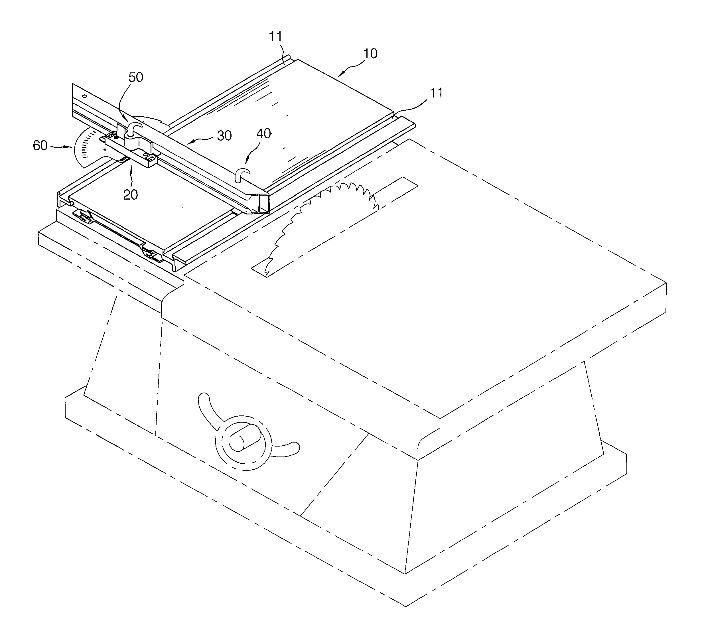 Feeding device for a table saw