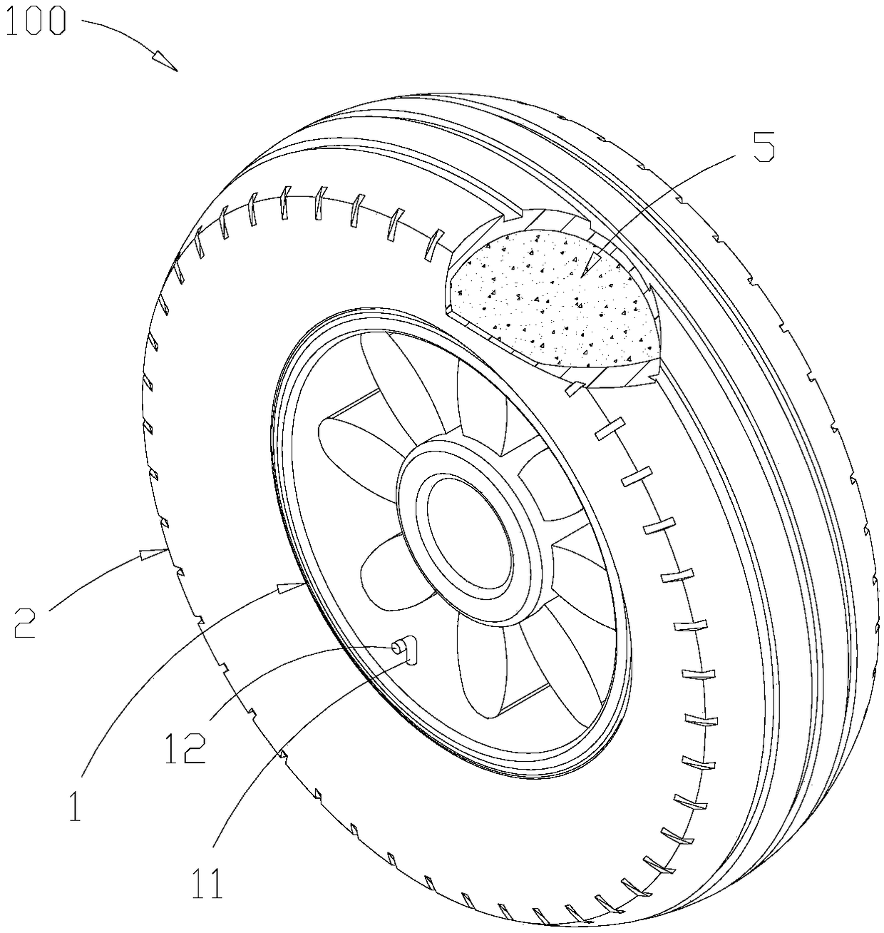 Foaming and filling type tire and manufacturing method thereof