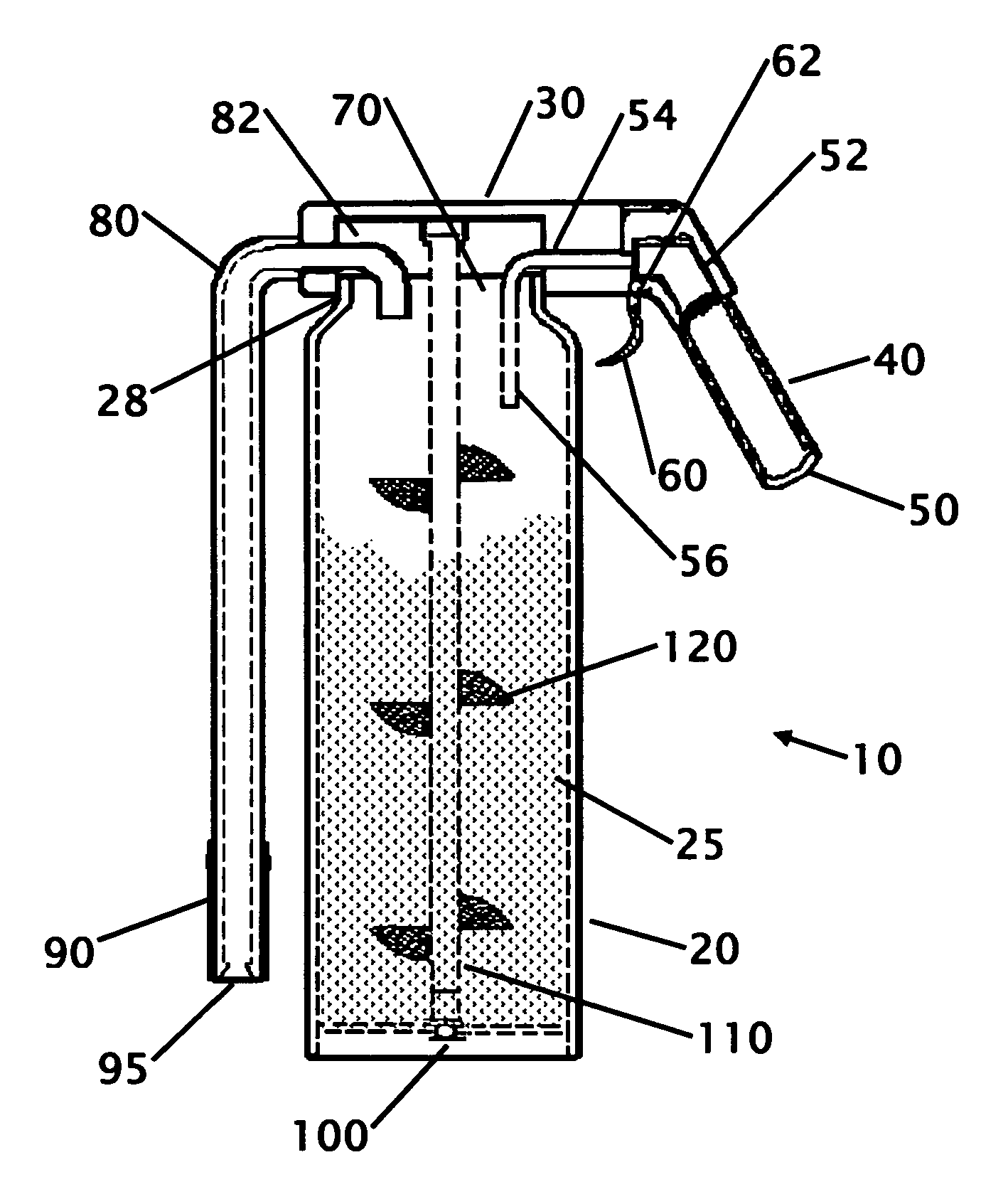 Self servicing fire extinguisher with external operated internal mixing with wide mouth and external CO<sub>2 </sub>chamber