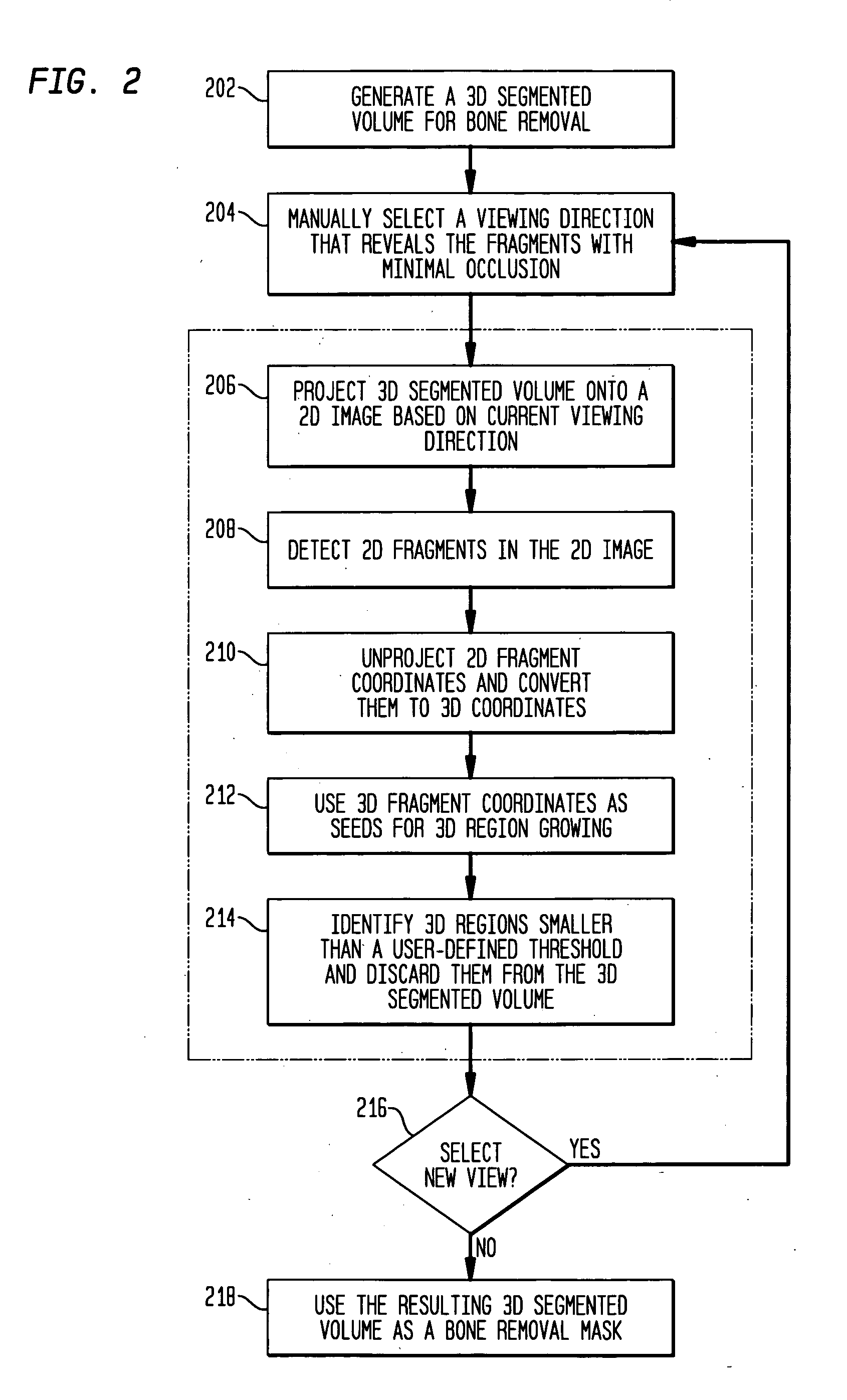 Image-based method for detection and removal of small fragments in segmented three-dimensional volumes