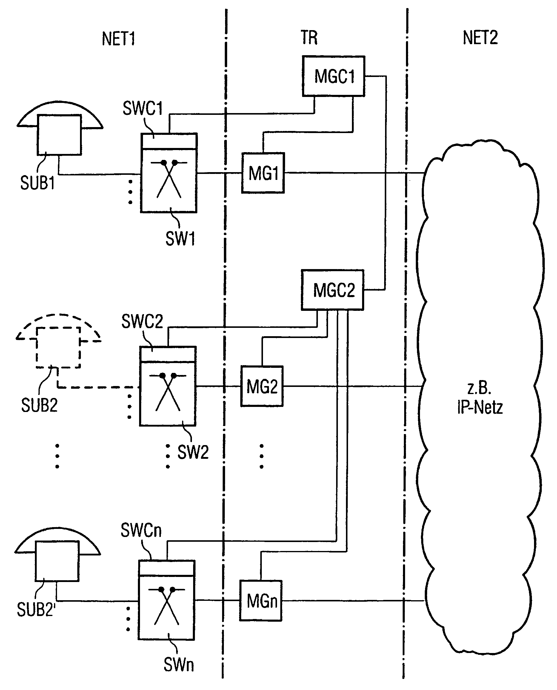 Method for establishing a communication link between subscriber stations of a switching system which comprises two communication networks