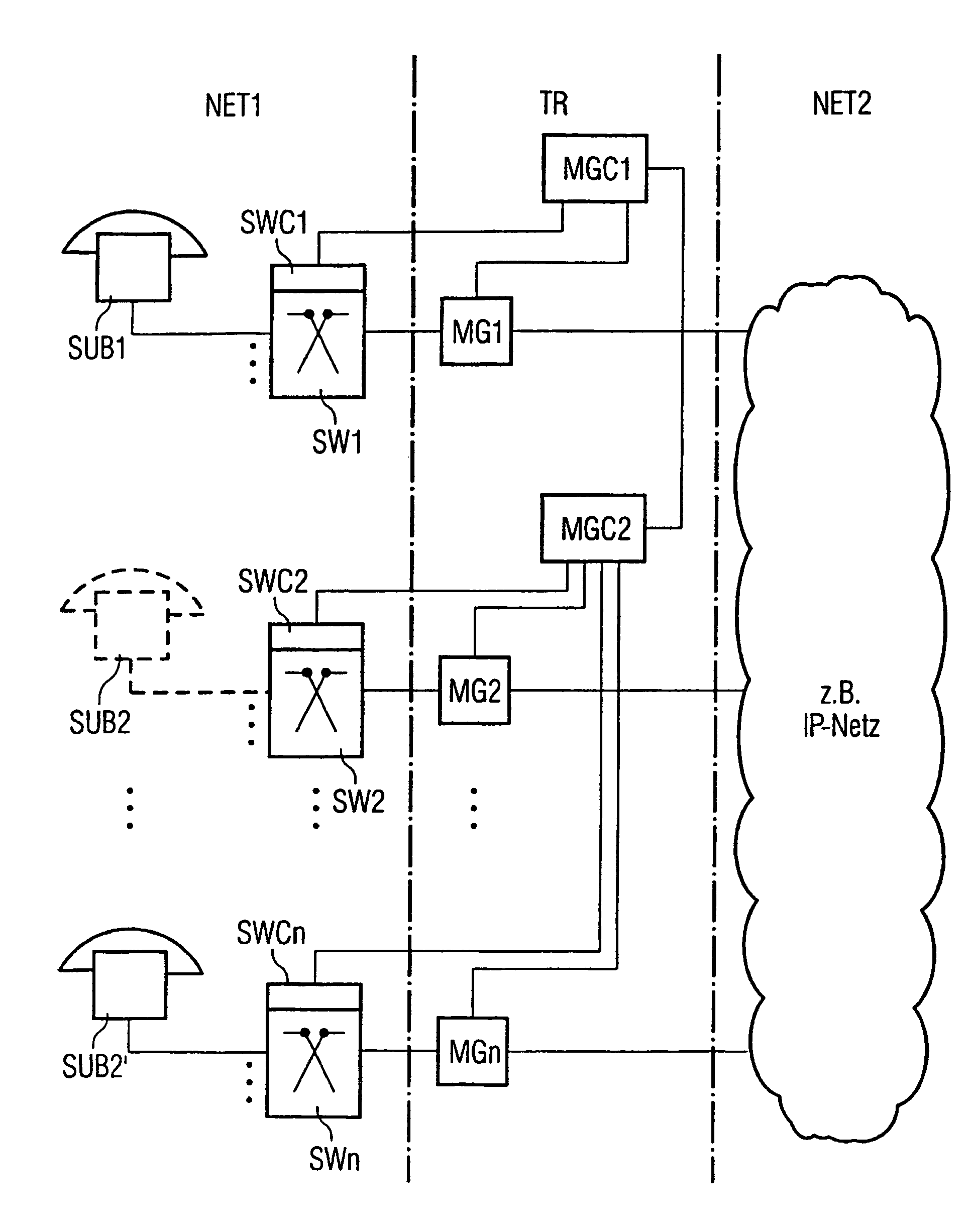 Method for establishing a communication link between subscriber stations of a switching system which comprises two communication networks