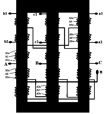 12-pulse-wave self-coupling phase shift rectifier transformer