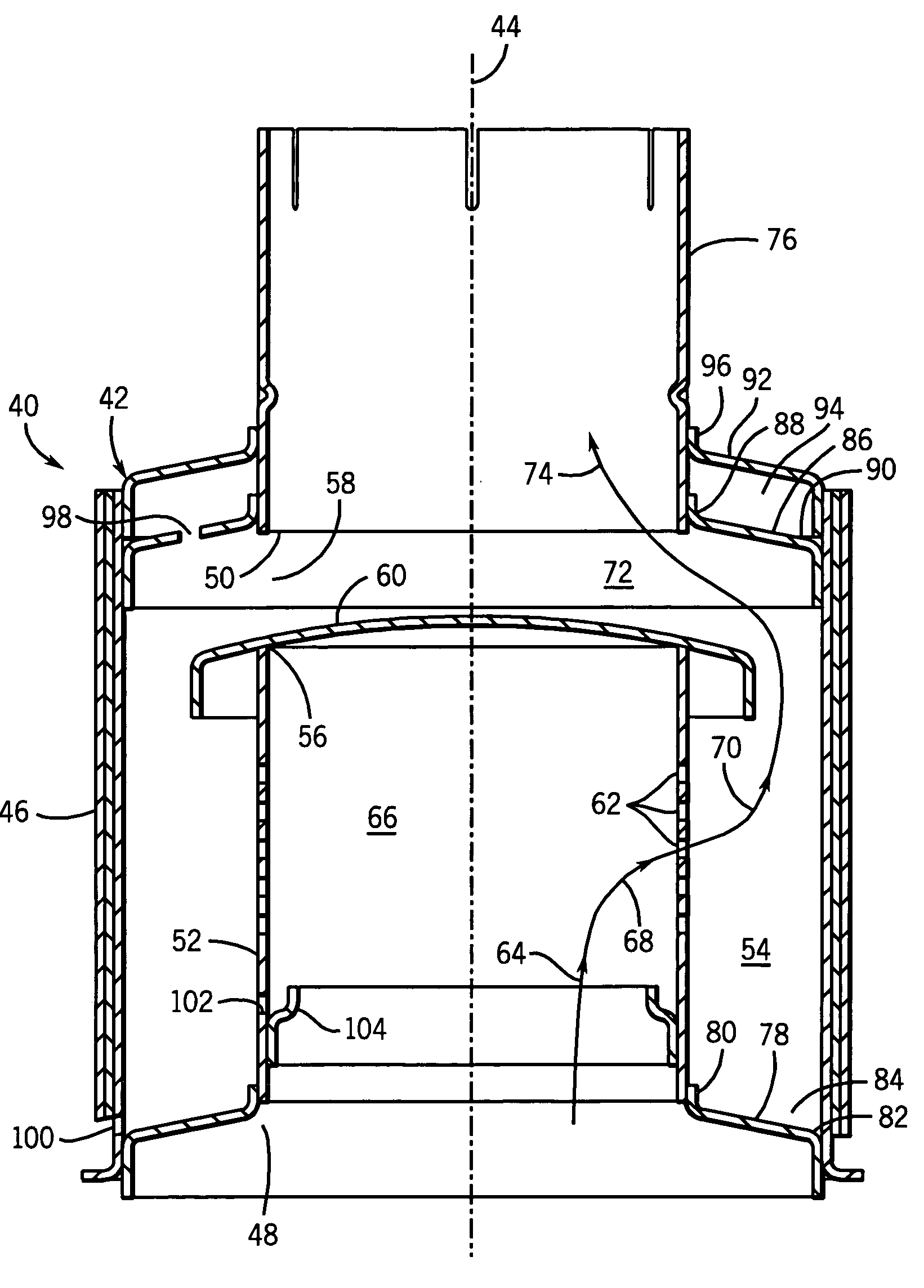 Vertical exhaust water trap assembly