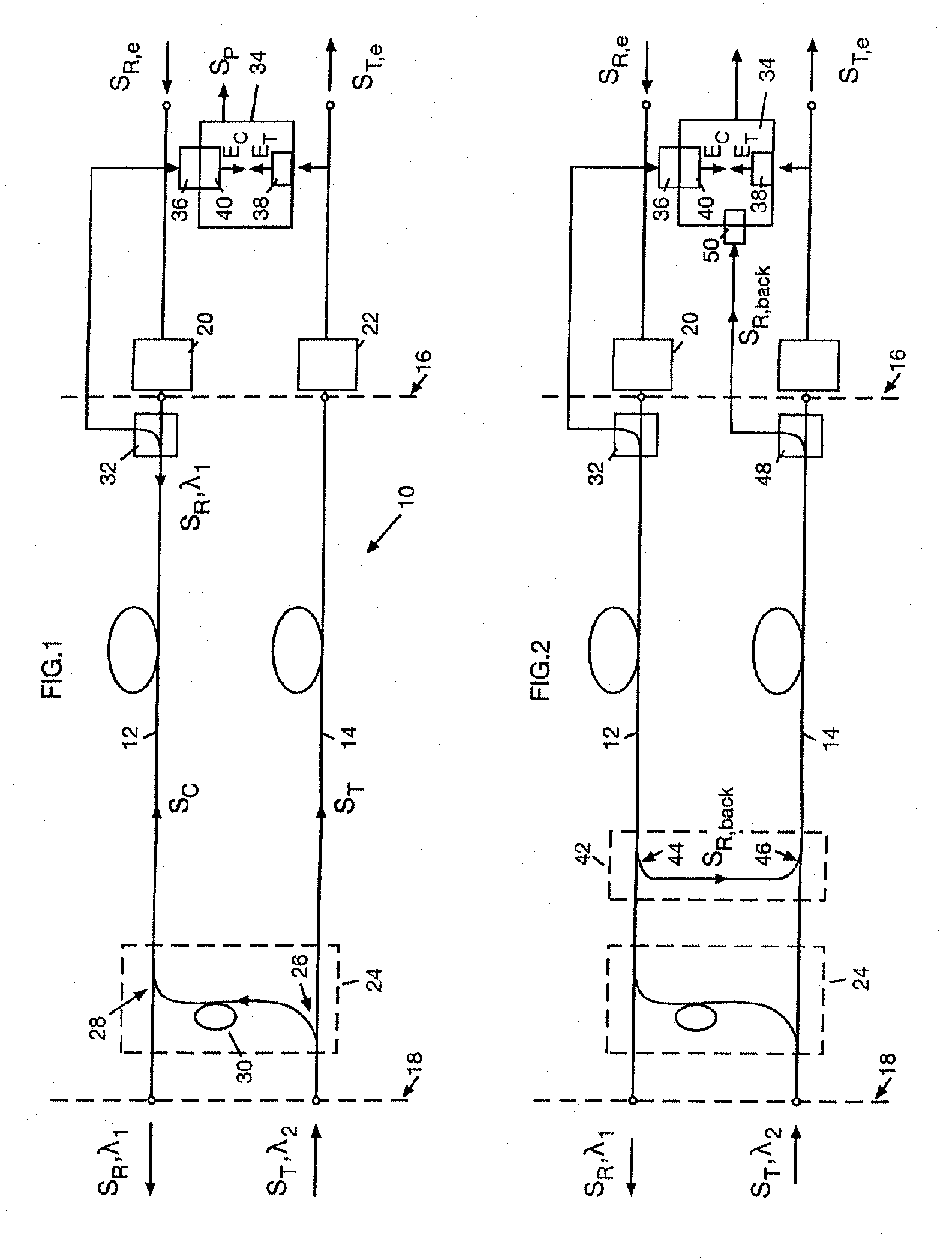 Method and system of monitoring a data transmission link, particularly an optical, bidirectional data transmission link