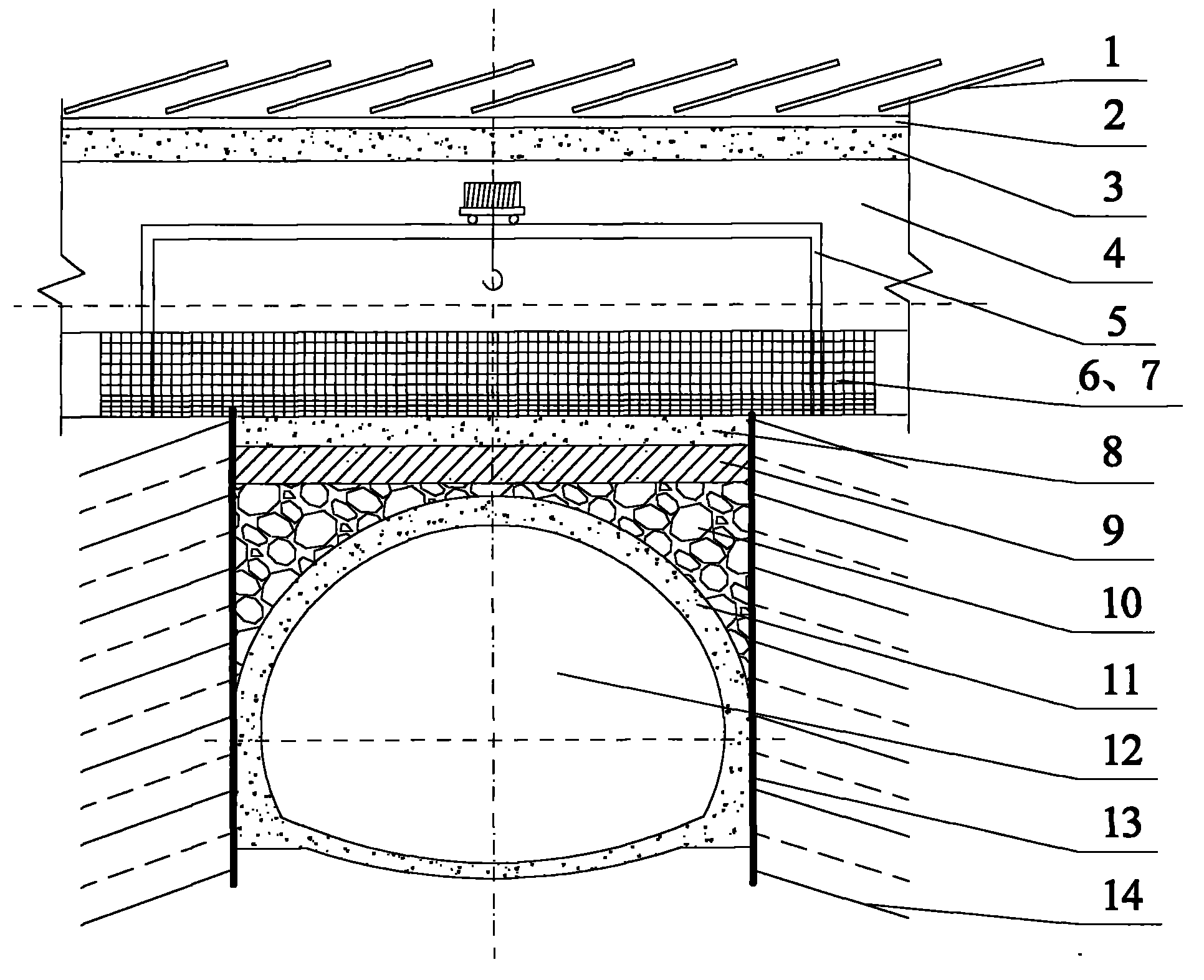 Zero spacing construction method for overlapping part of upper main tunnel and lower main tunnel of underground overpass