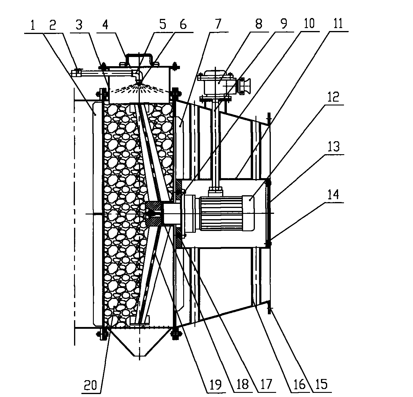 Horizontal type turbulent ball packing filter device