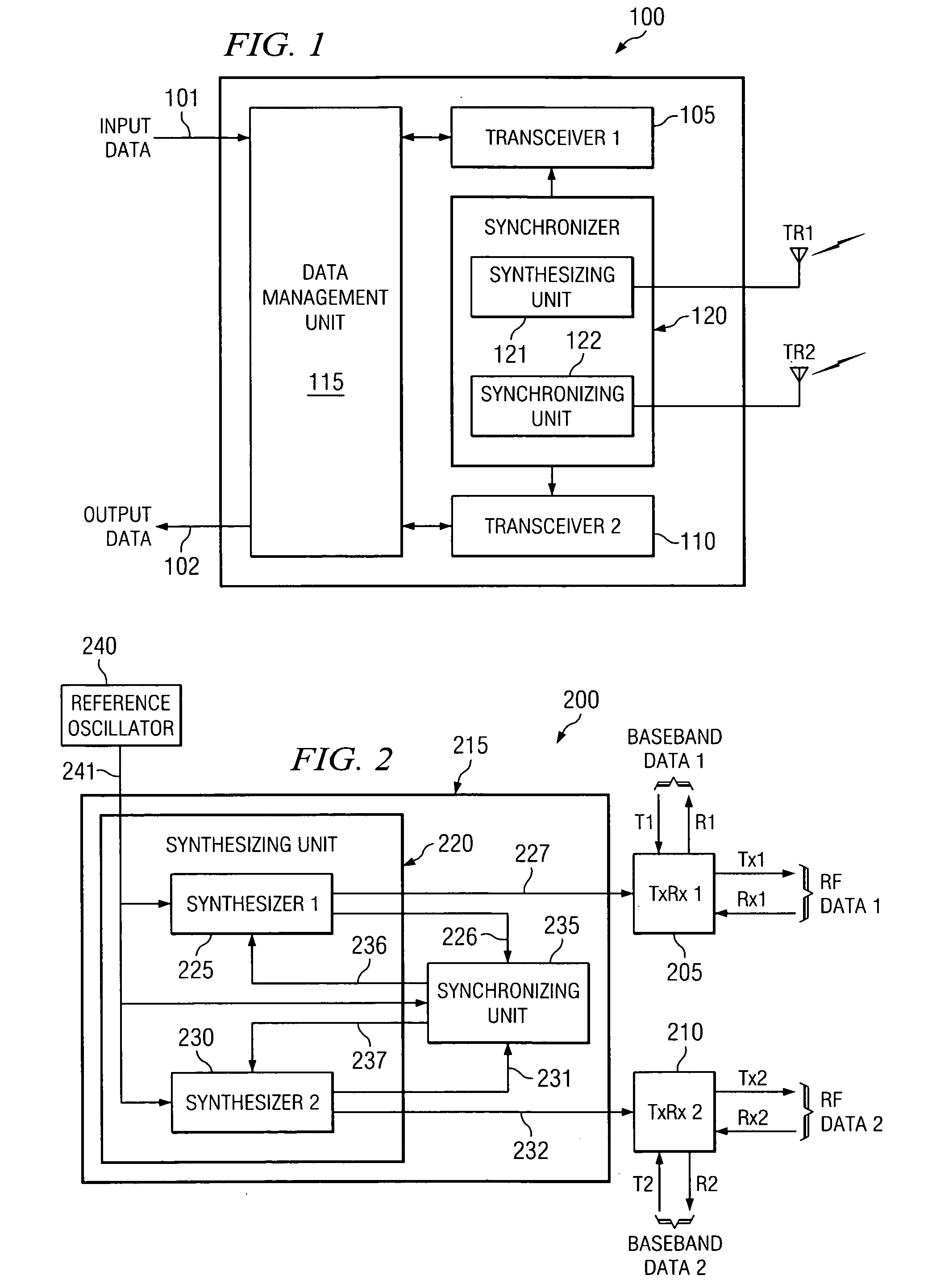 Synchronizer, method of synchronizing signals and MIMO transceiver employing the same