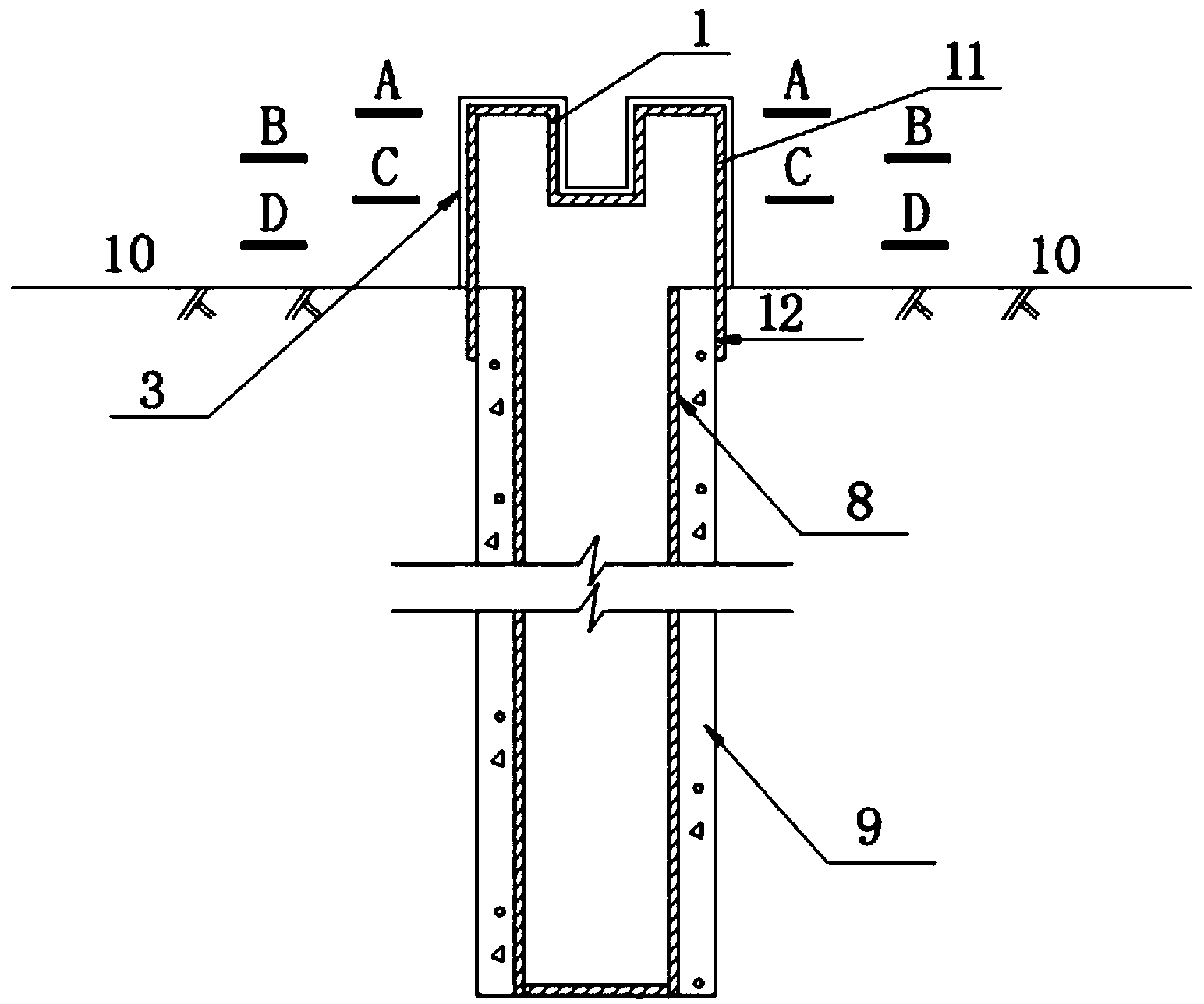 Square internal-external water inflow type wellhead device of infiltration recharge well
