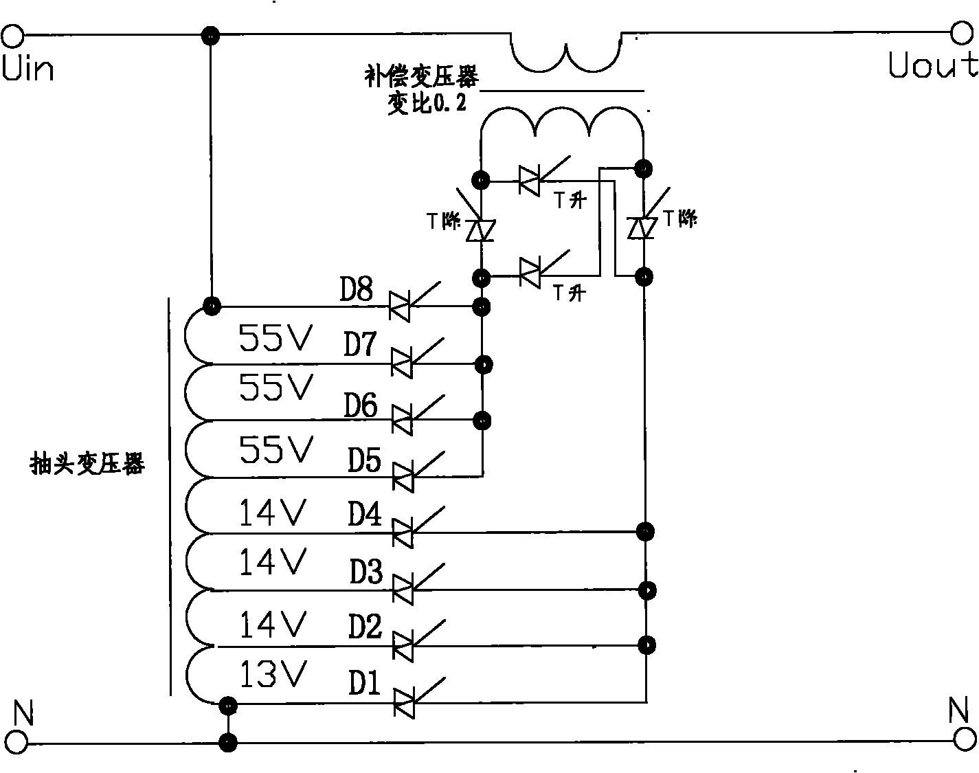 AC voltage-stabilizing energy-saving device of compensation transformer