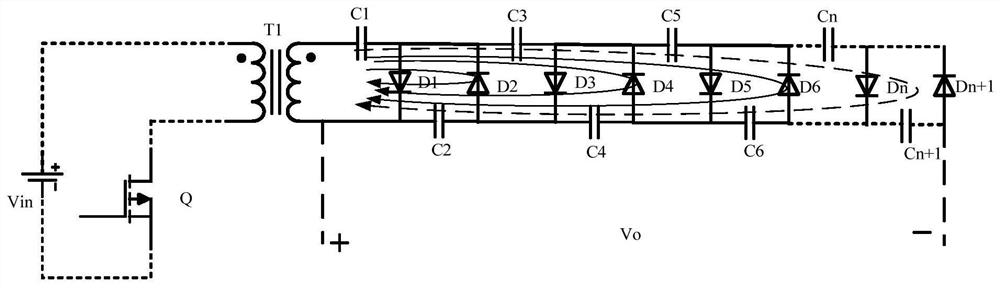 Ultrahigh-voltage aerospace switching power supply circuit topological structure