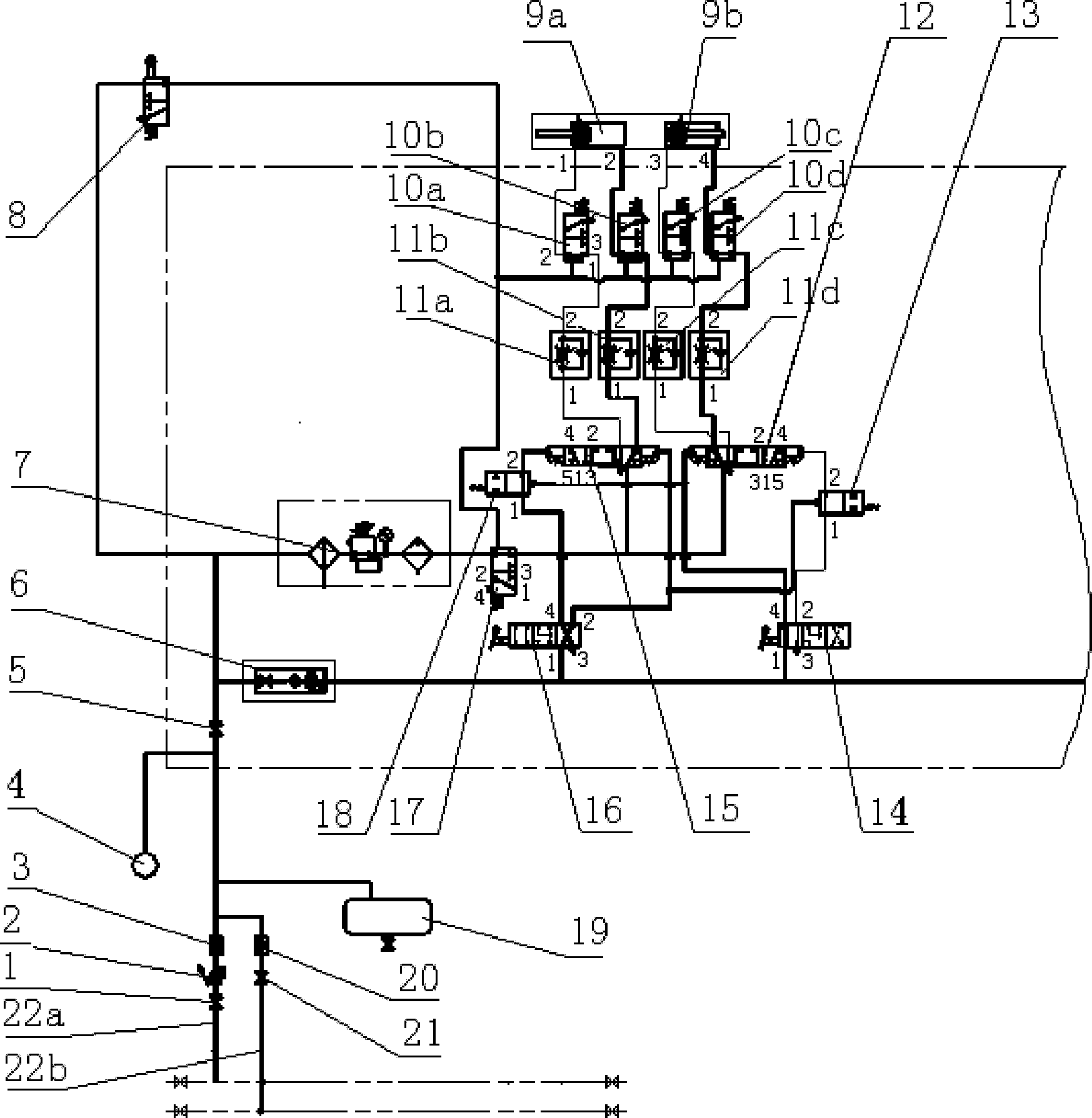 Bottom door opening and closing air control system for railroad hopper car