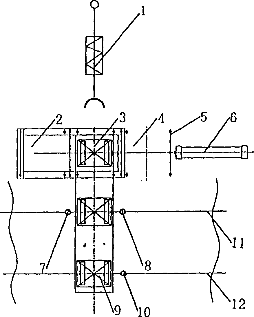Triple motion device for striding multiple lines using in delivery lines