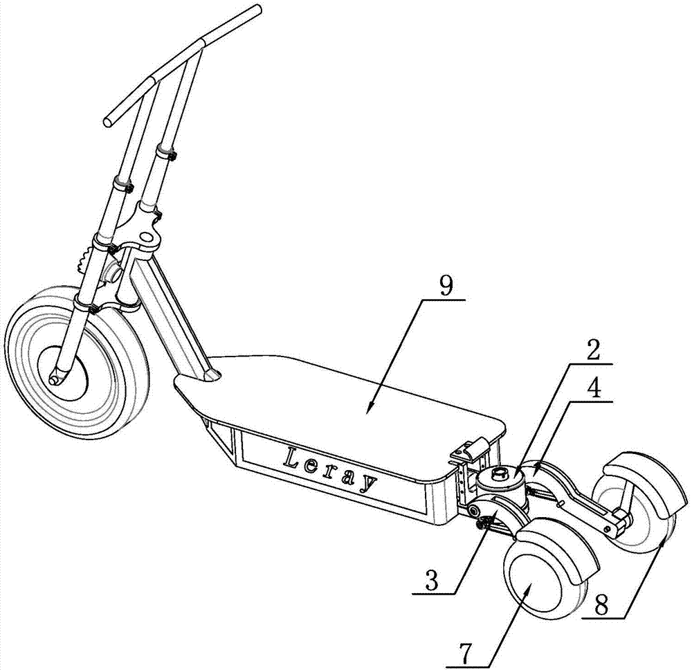 Rear wheel assembly structure of three-wheel scooter and three-wheel scooter