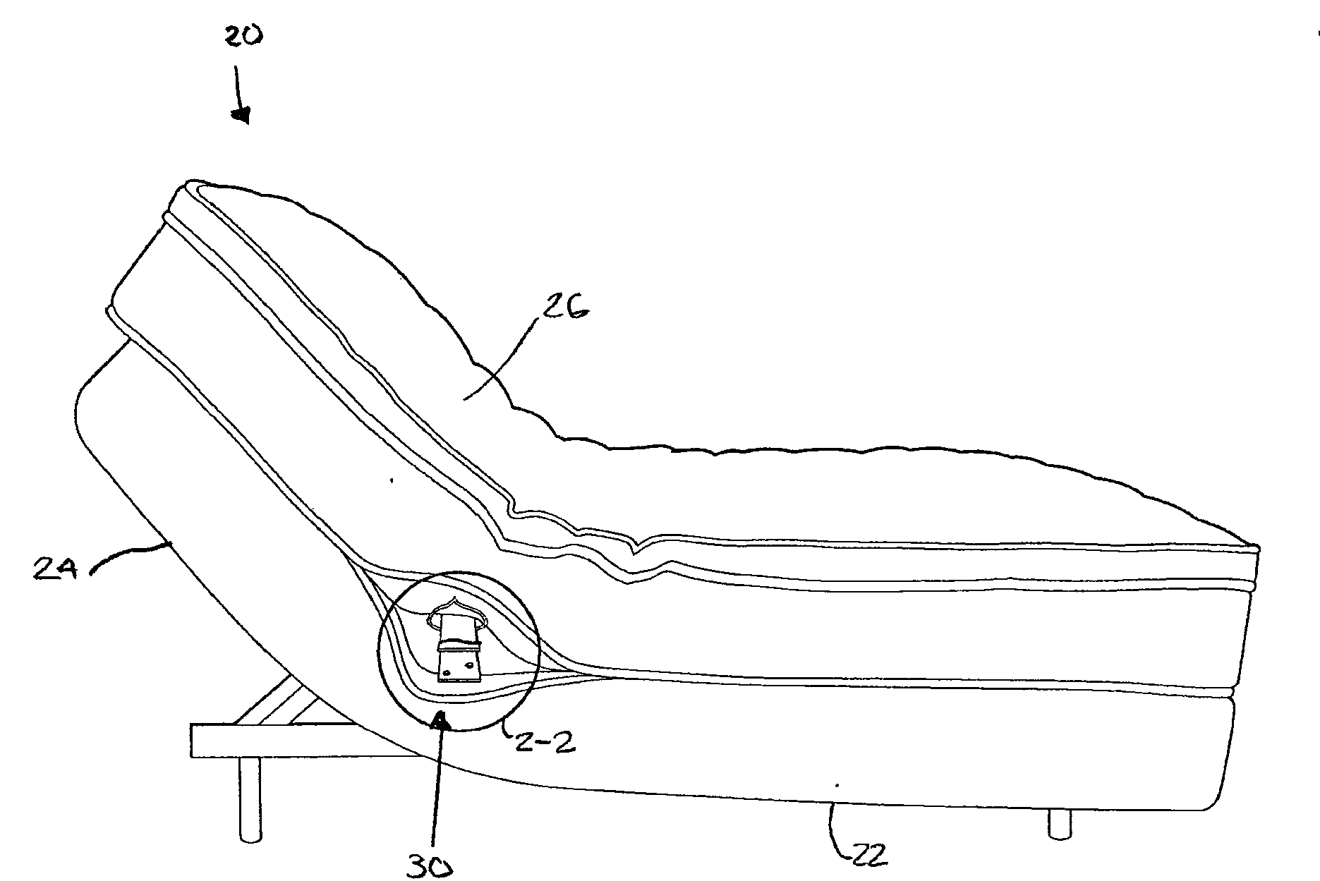 Bed with an Apparatus for Securing an Adjustable Base Support to a Mattress