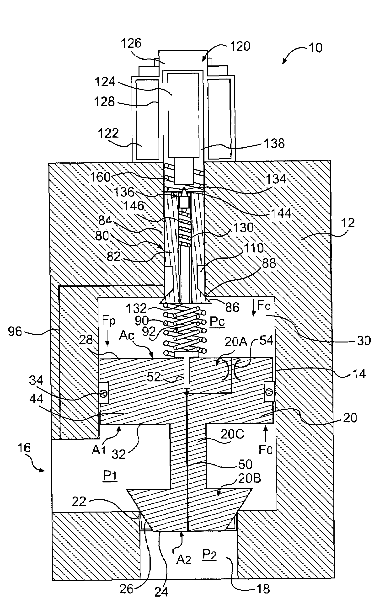 Force feedback poppet valve having an integrated pressure compensator