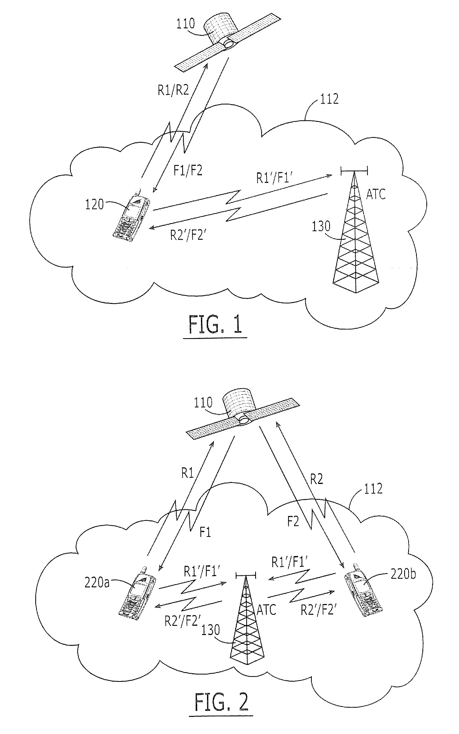 Systems and methods with different utilization of satellite frequency bands by a space-based network and an ancillary terrestrial network