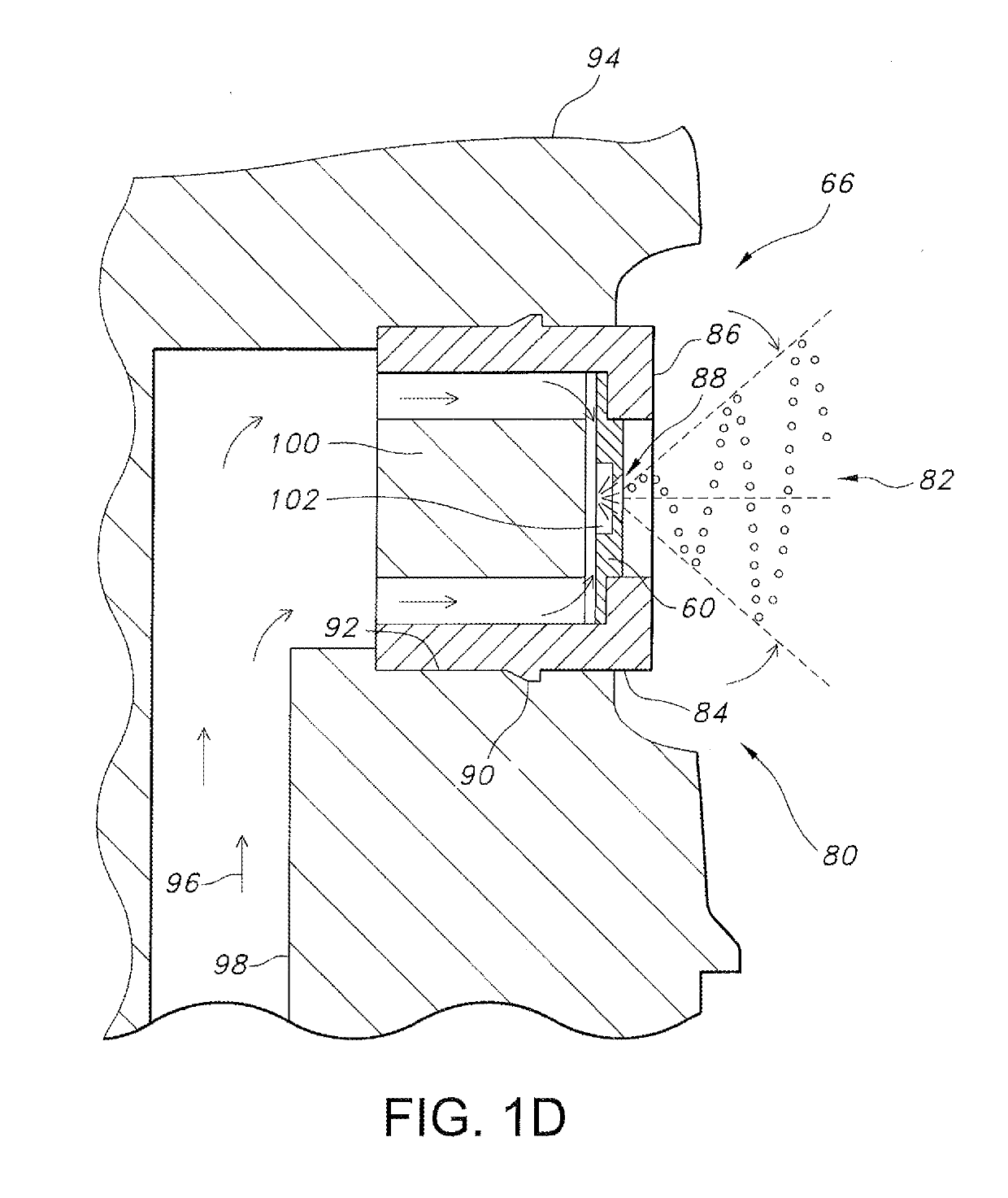 Flag mushroom cup nozzle assembly and method