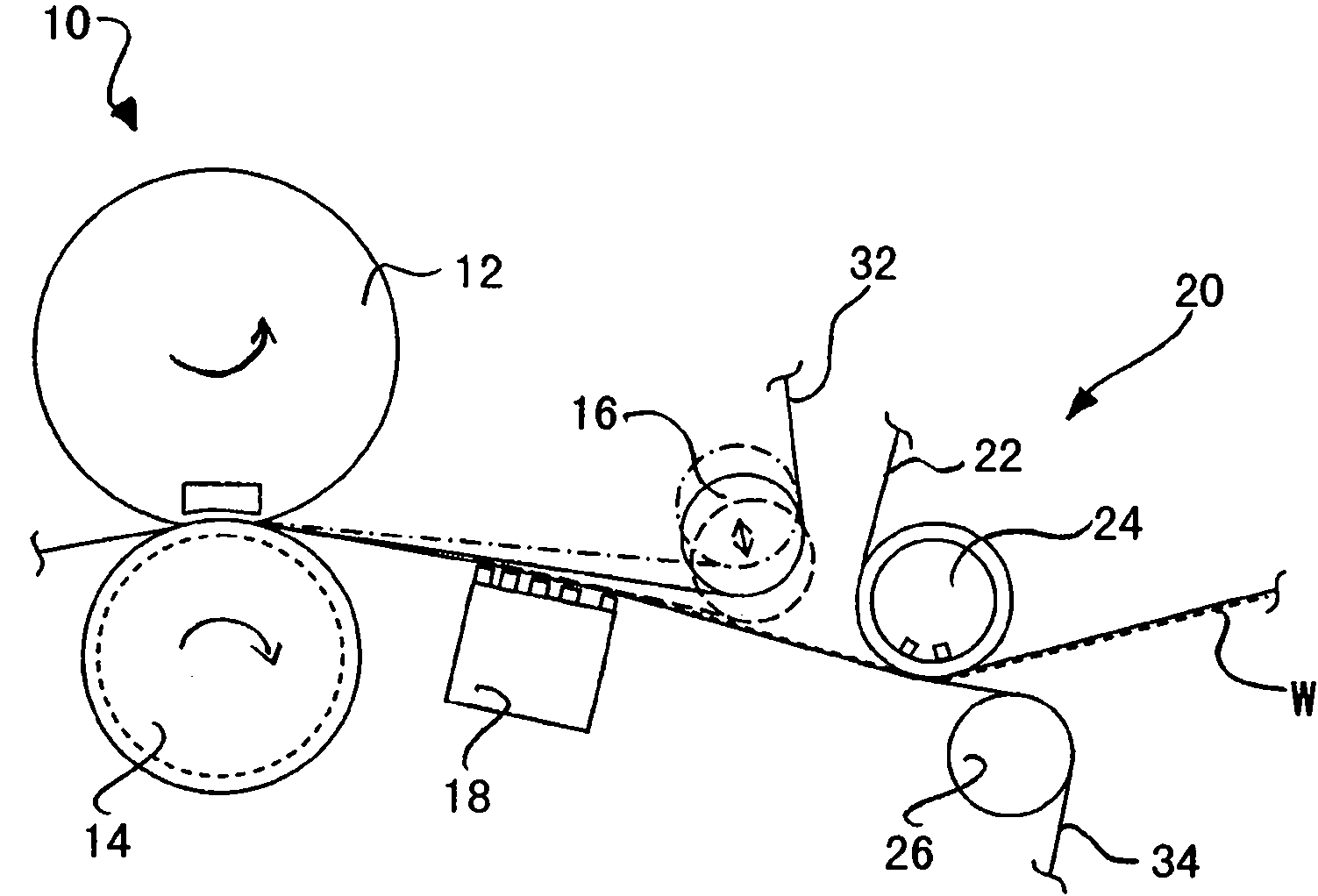 Method and device for transferring a paper web from a supporting woven fabric to another