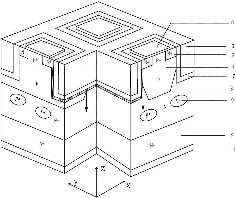 Grooved gate MOS having buried layer structure