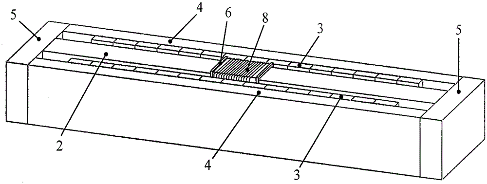 Magnetic circuit structure of double-row permanent magnet centripetal excitation rectangular open magnetic field type electromagnetic vibrating table with eddy current compensation