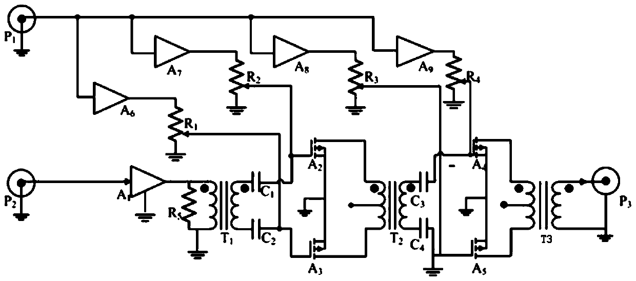 On-line nuclear magnetic resonance broadband radio frequency signal power amplifier circuit