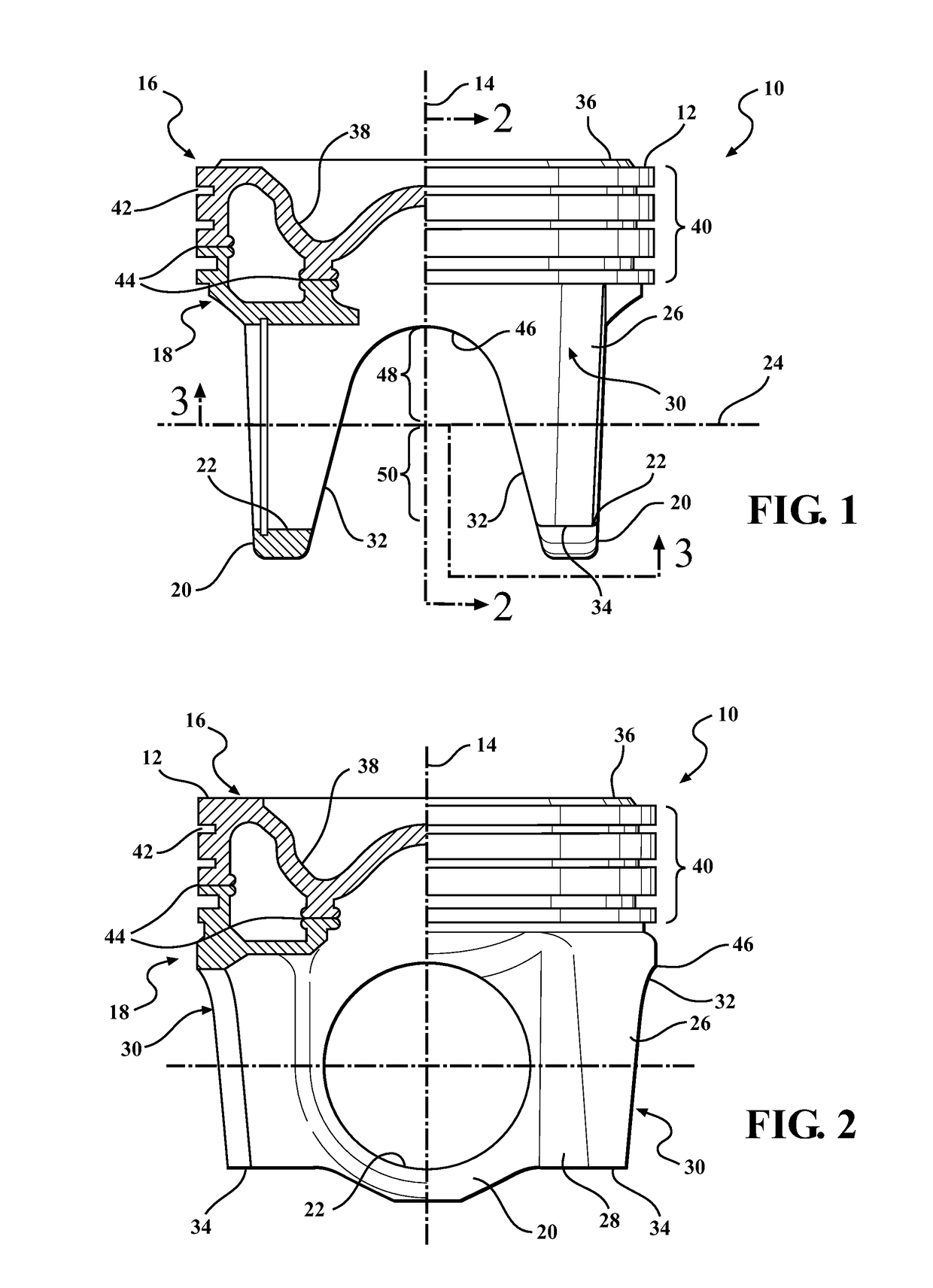 Monobloc piston with a low friction skirt