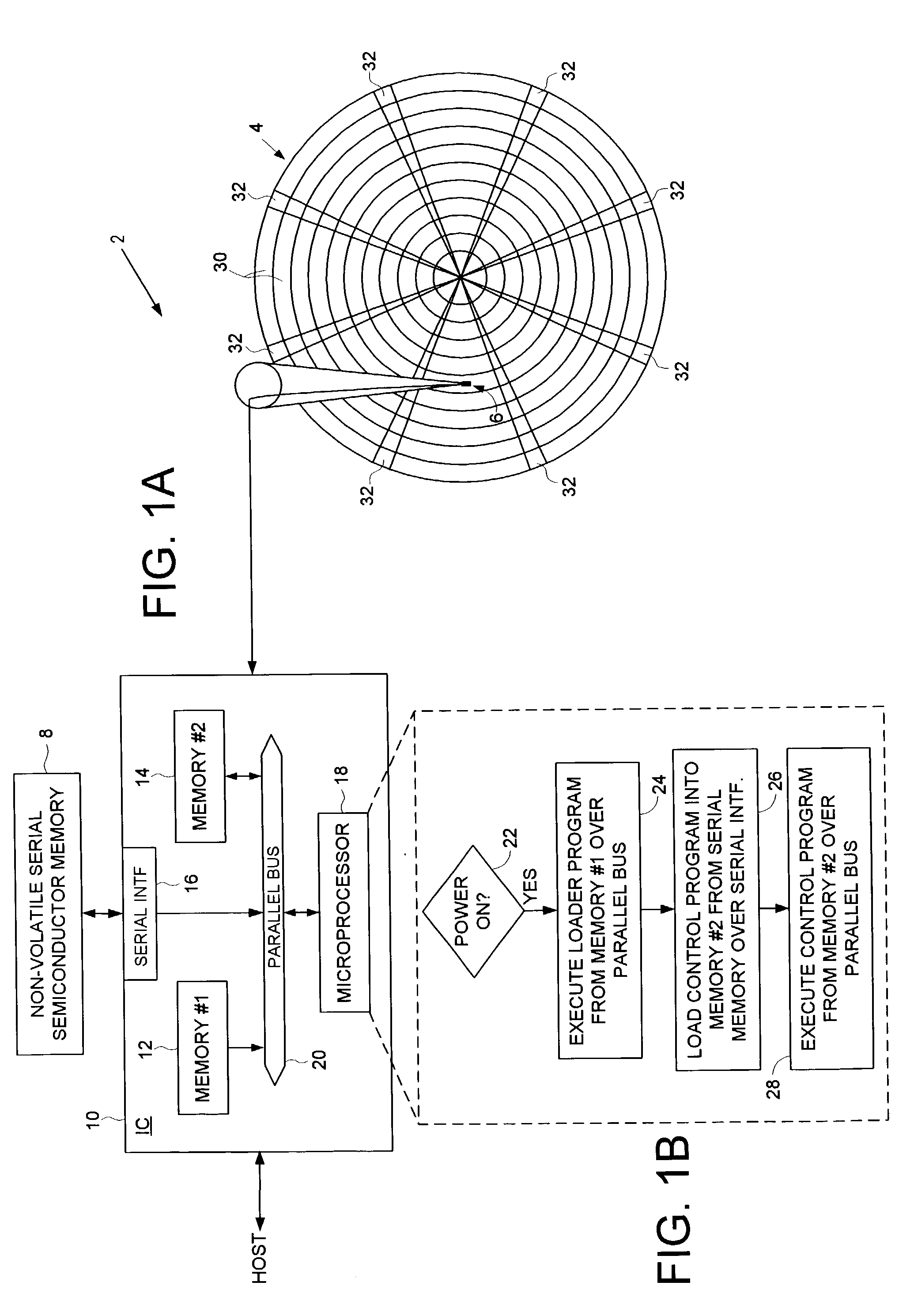Disk drive employing a non-volatile serial semiconductor memory for storing a control program for a microprocessor