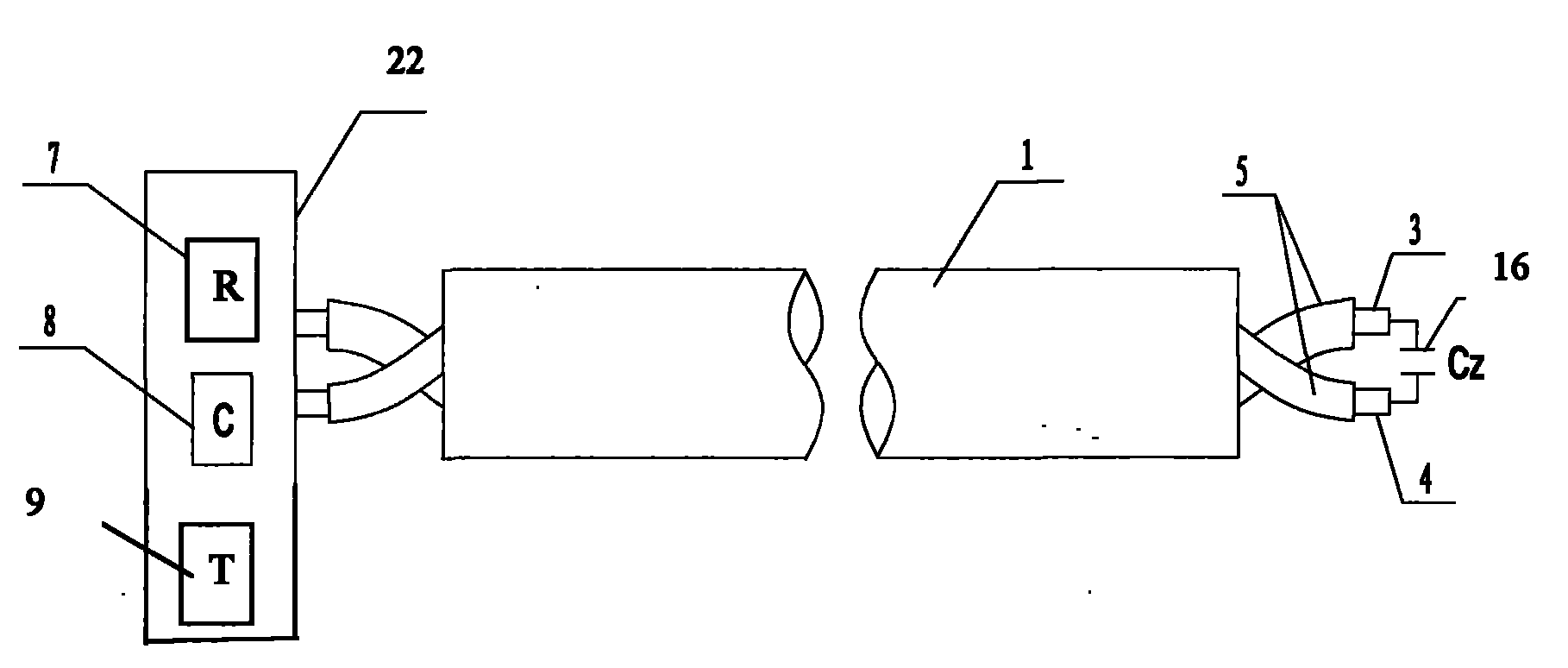 Line-type heat sensing fire detector with terminal capacitor