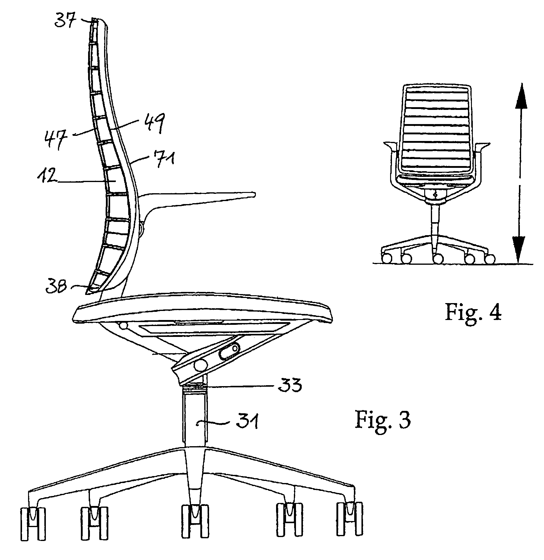 Backrest for seats and chairs having pressure and tensile elements