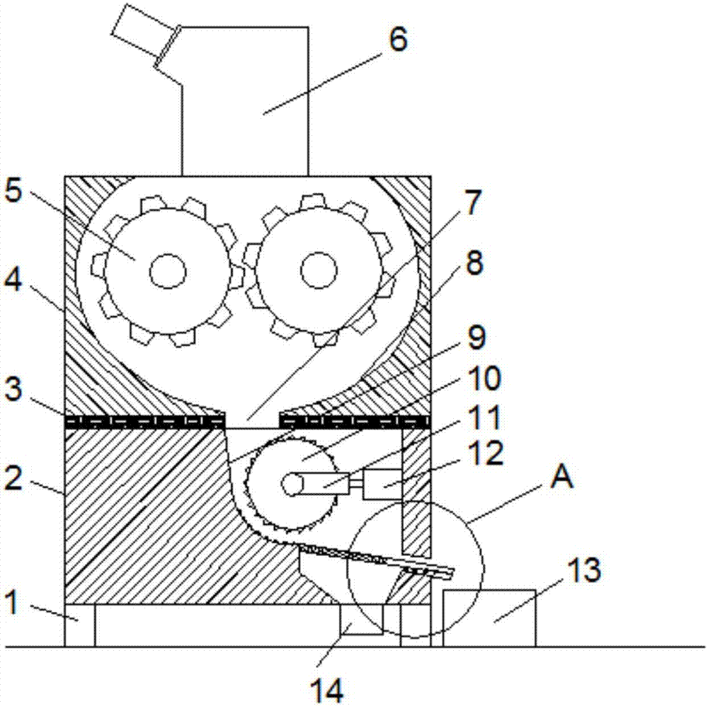 Efficient ore crushing device having forced feeding function