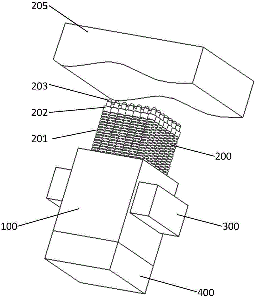 Multi-pin transfer printing head suitable for conformal transfer of flexible electronic curved surface